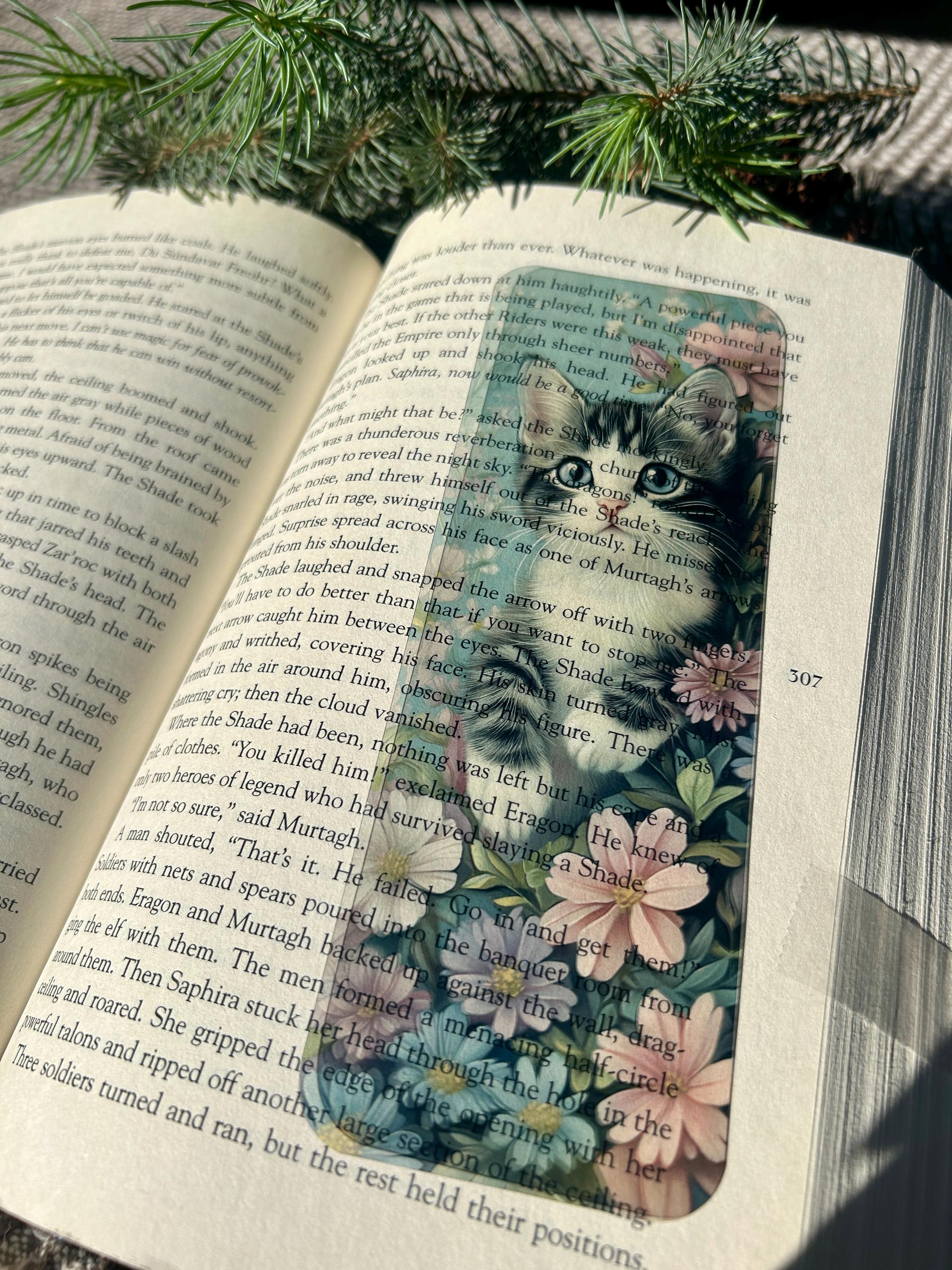 Cute Kitten in Pastel Garden Bookmark – Whimsical Cat and Flower Book Accessory for Readers