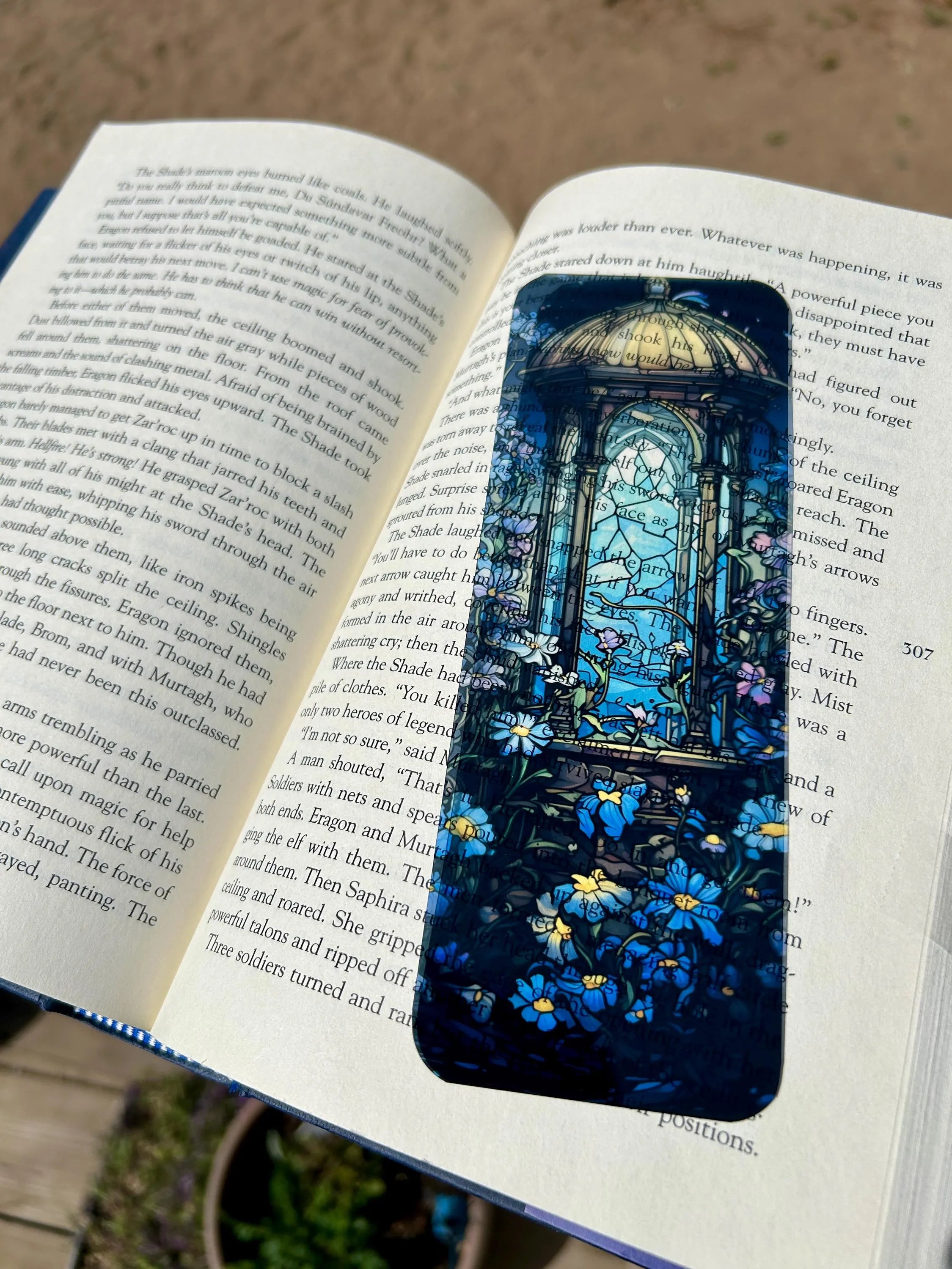 Golden Twilight Gazebo Bookmark – Enchanted Garden Fantasy Art, Stained Glass-Inspired Magical Ruins, Floral Gothic Bookmark