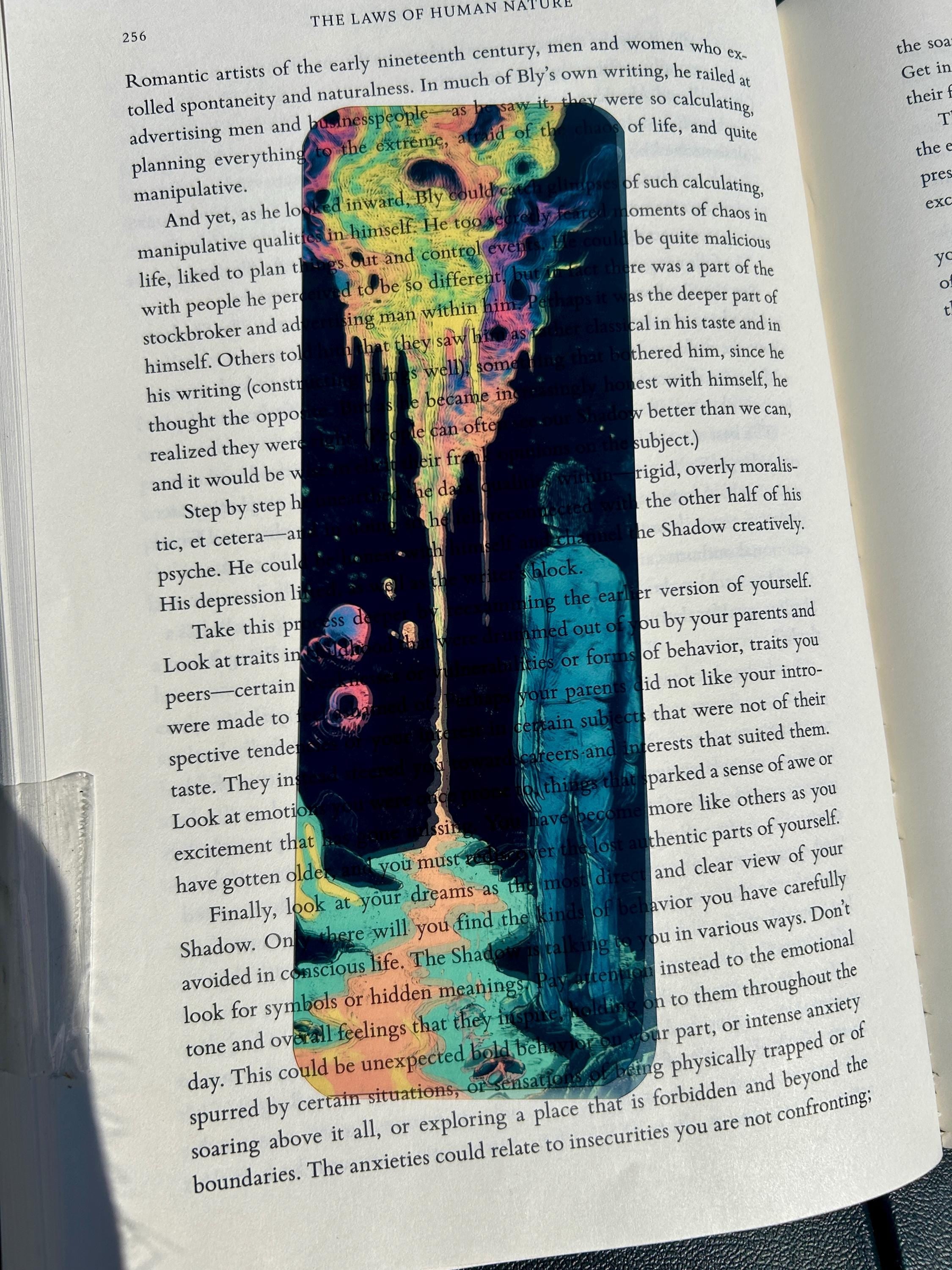 Claustrophobia in the Void Bookmark with Melting Nebula and Floating Skulls – Surreal Cosmic Horror Art