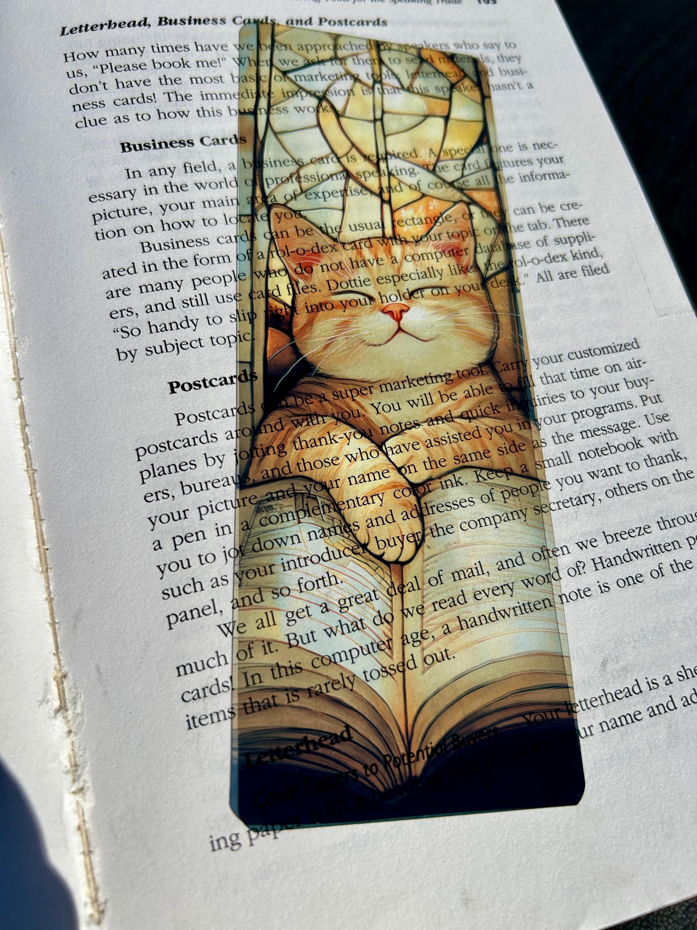 Sleeping Cat Bookmark – Cozy Lofi Kitty in Golden Window Light with Stained Glass & Book, Peaceful Nap Time Vibes