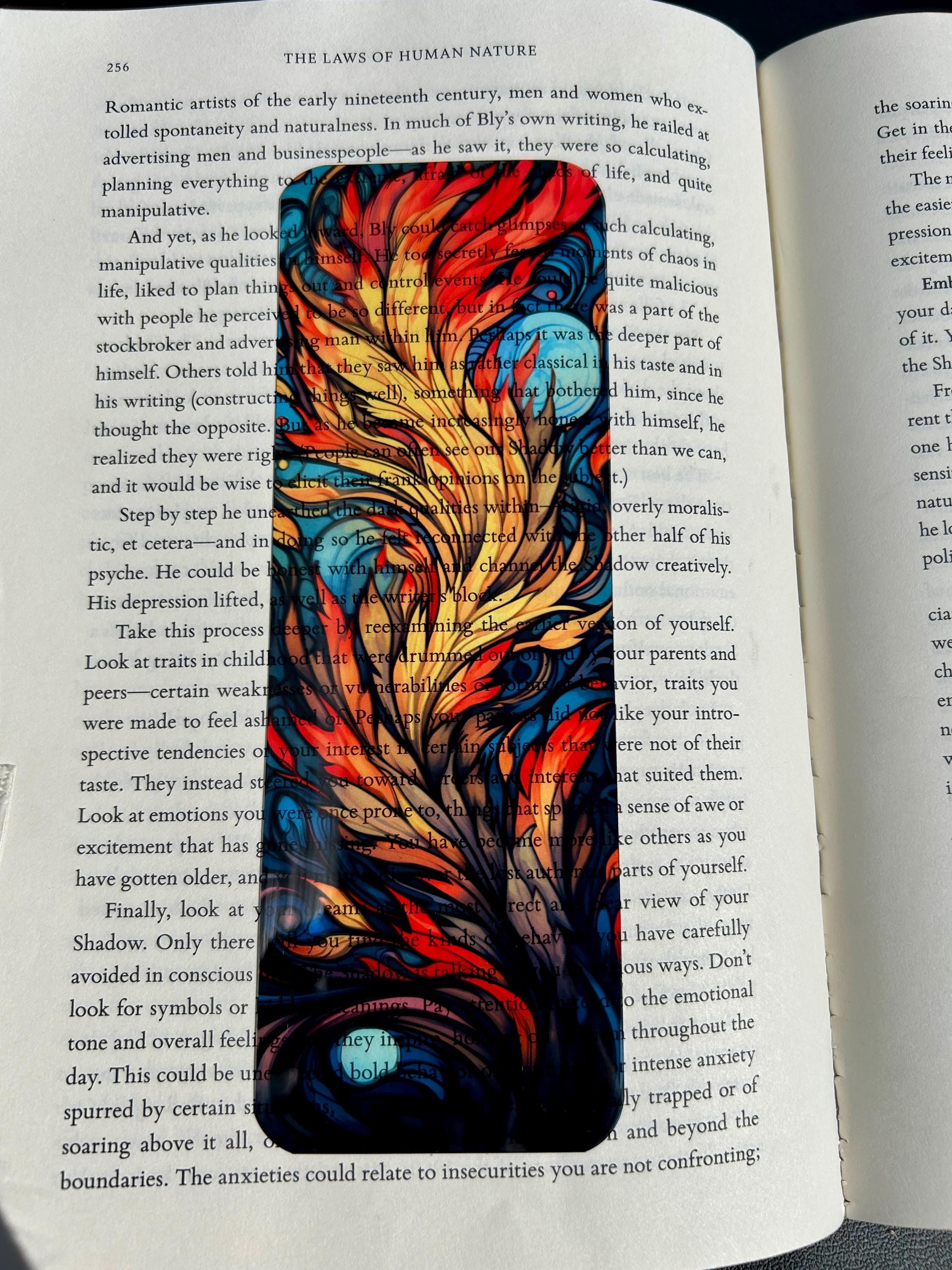 Phoenix Feather Bookmark – Fiery Abstract Flame Plume Design | Vibrant Stained Glass Fantasy Art Bookmark for Readers