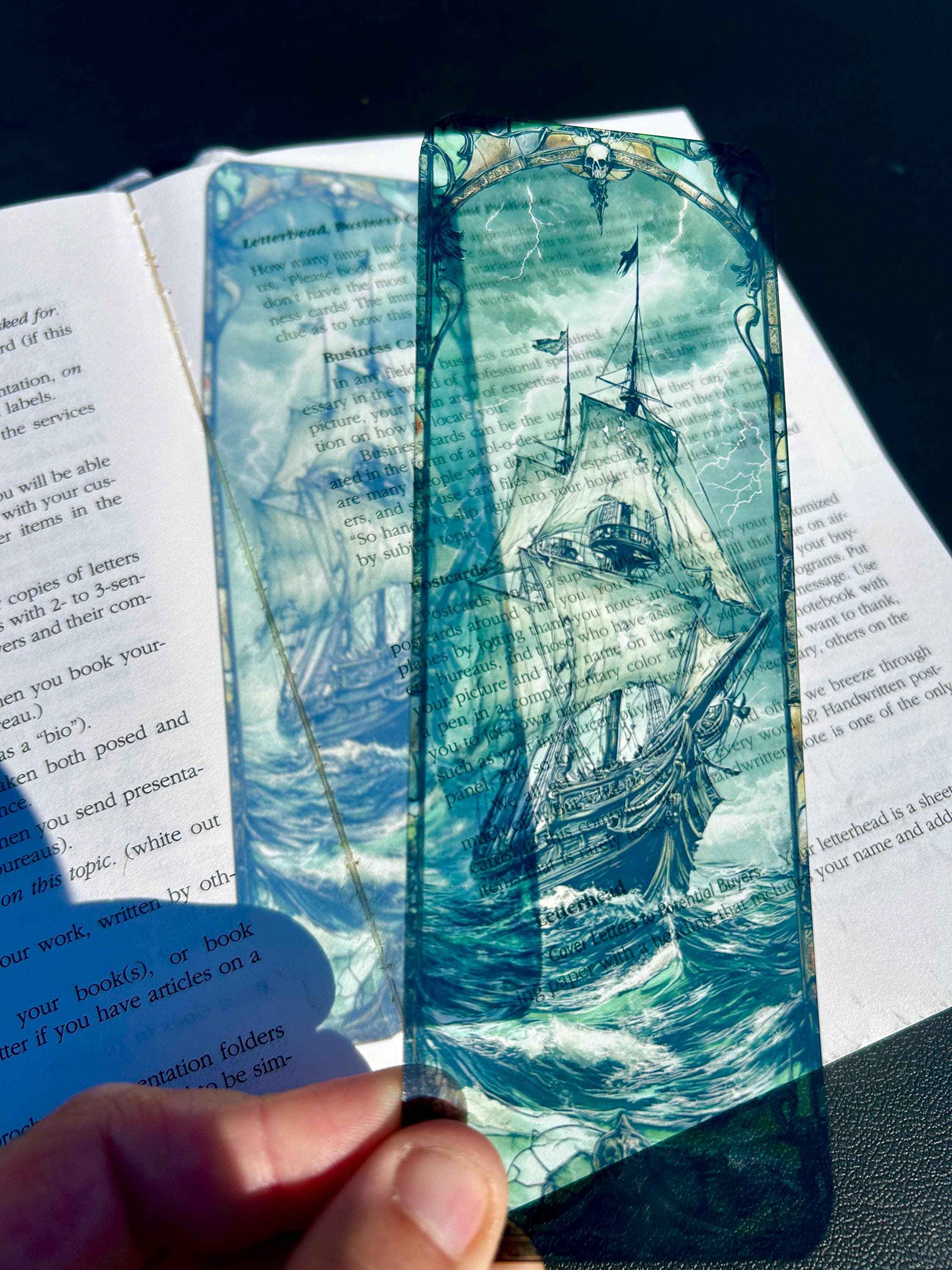 Pirates of the Caribbean Ship, Stained Glass Stormy Ocean Gothic Art, Stained Glass Nautical Fantasy Gift for Sea & Dark Readers