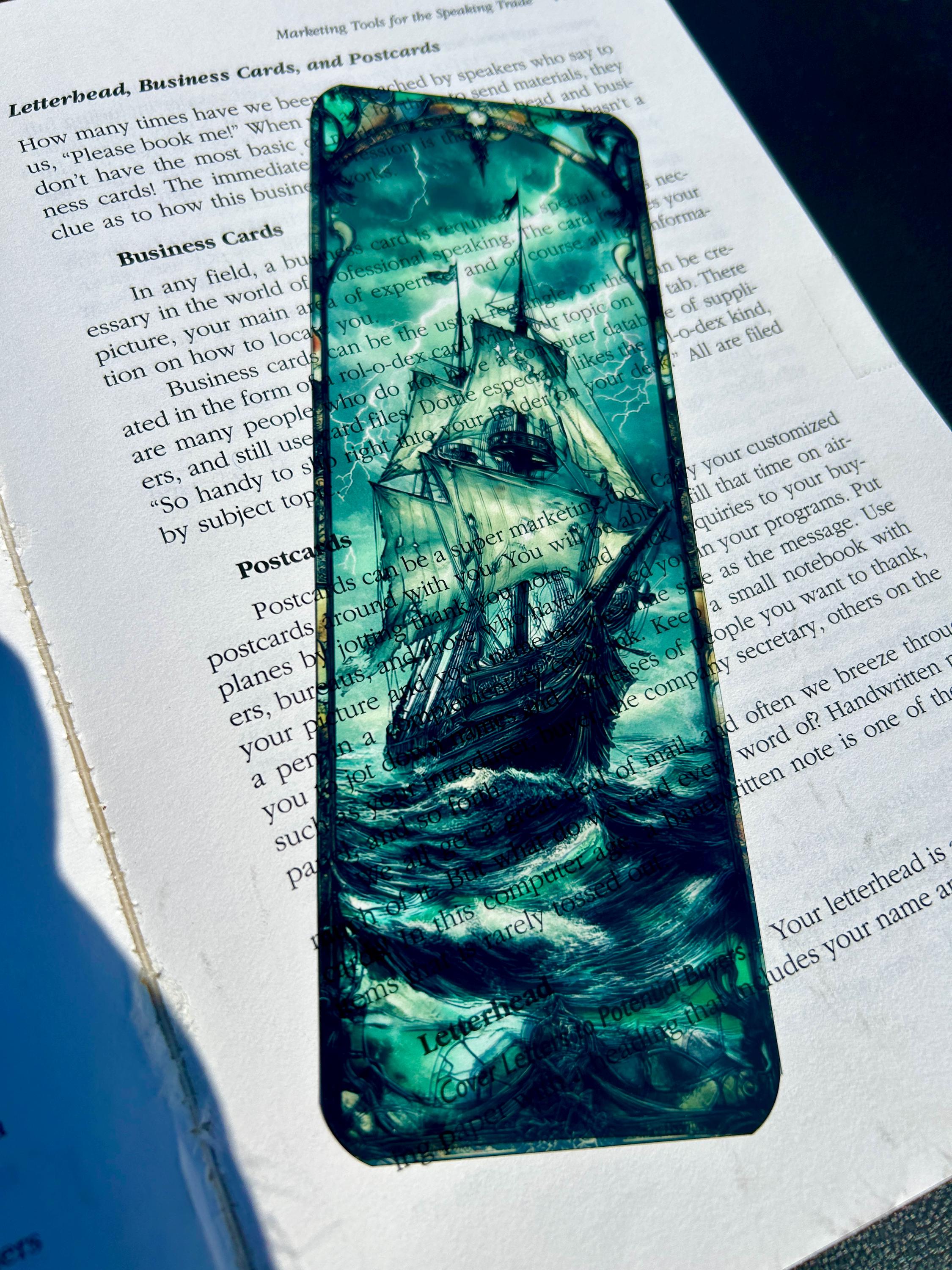 Pirates of the Caribbean Ship, Stained Glass Stormy Ocean Gothic Art, Stained Glass Nautical Fantasy Gift for Sea & Dark Readers
