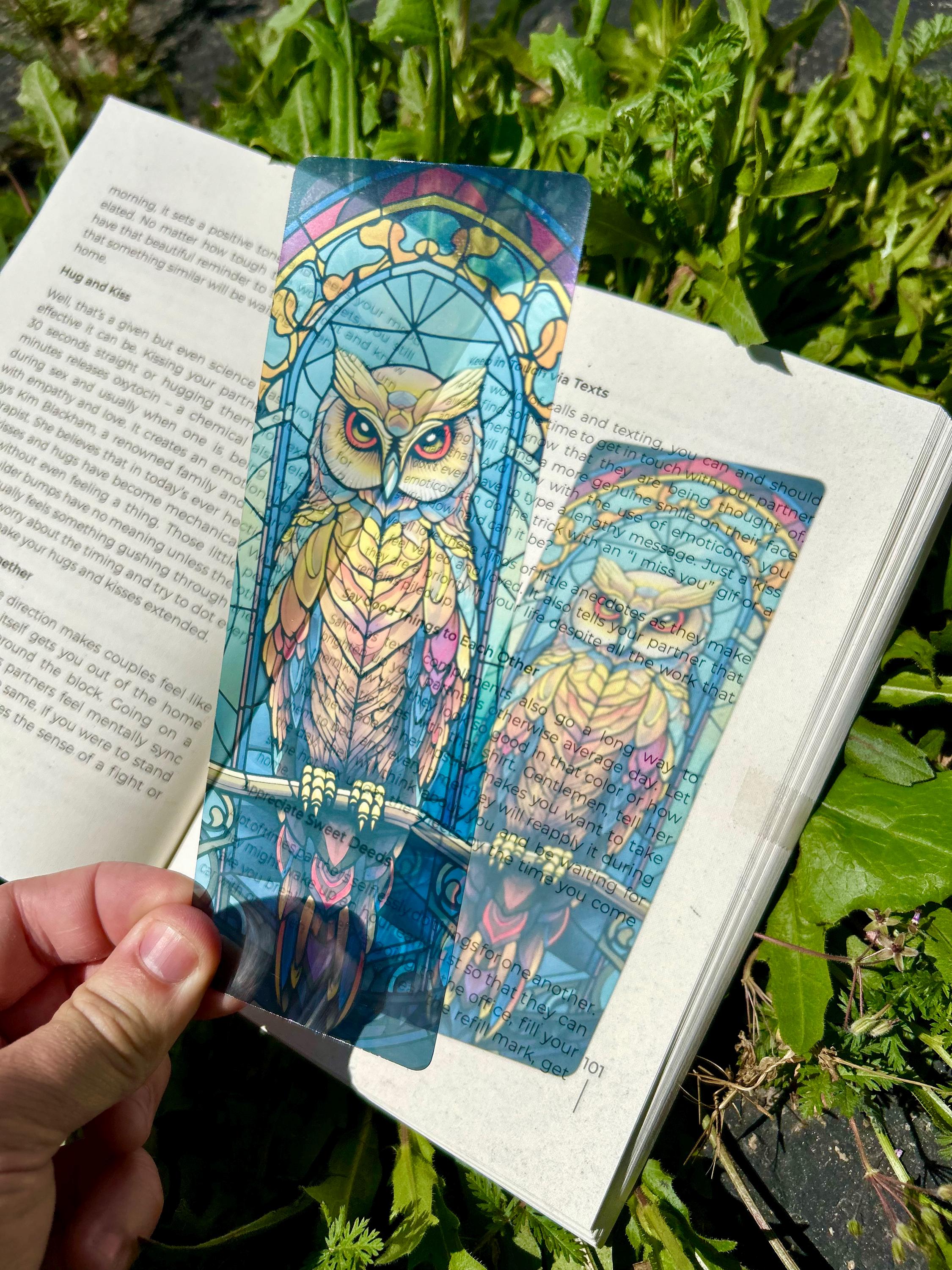 Sacred Owl Stained Glass Bookmark – Majestic Night Guardian, Mystical Wings of Wisdom, Enchanting Owl Fantasy