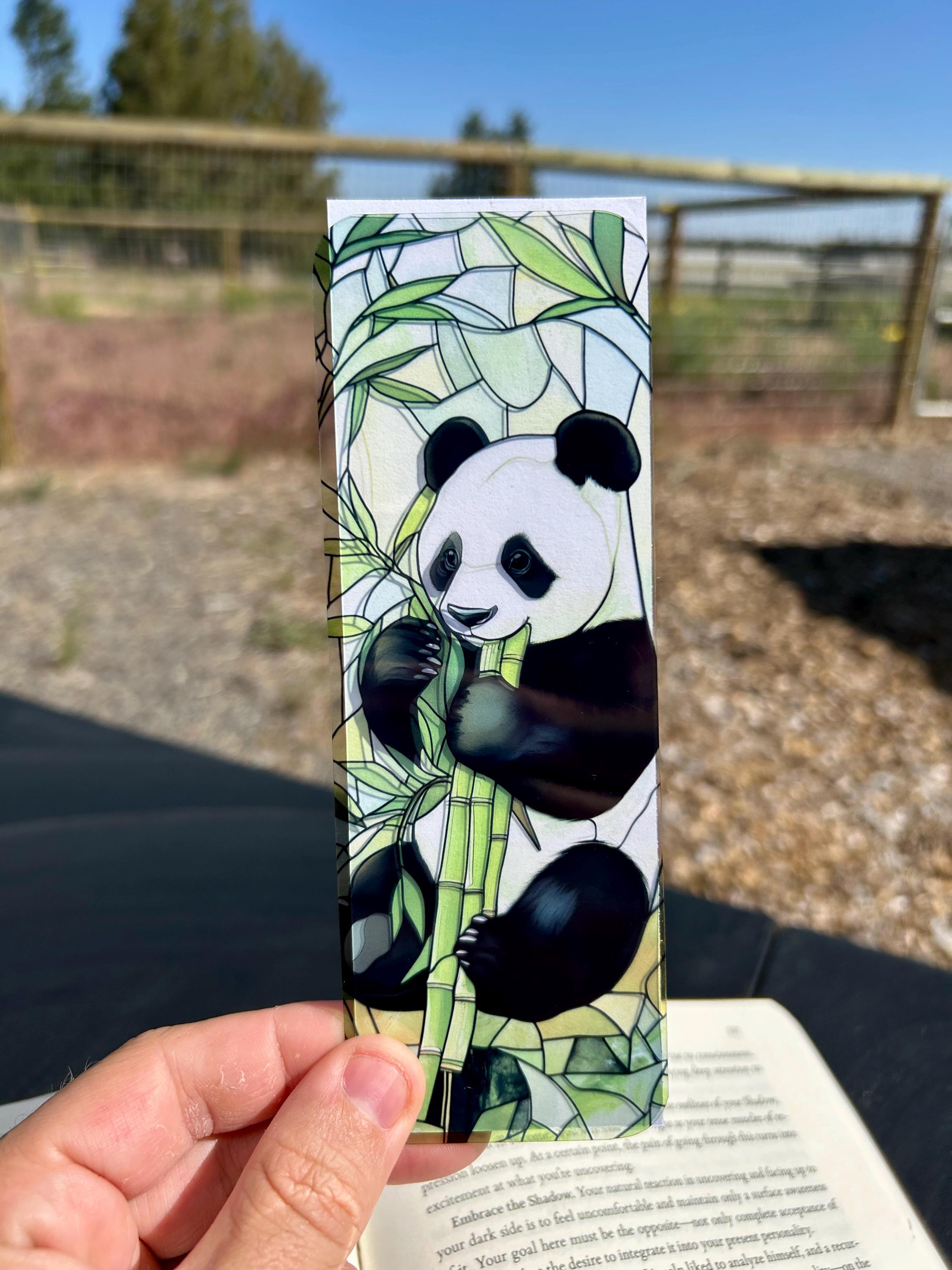 Panda Eating Bamboo Bookmark – Stained Glass Style Cute Panda Art | Nature Animal Bookmark Gift for Readers
