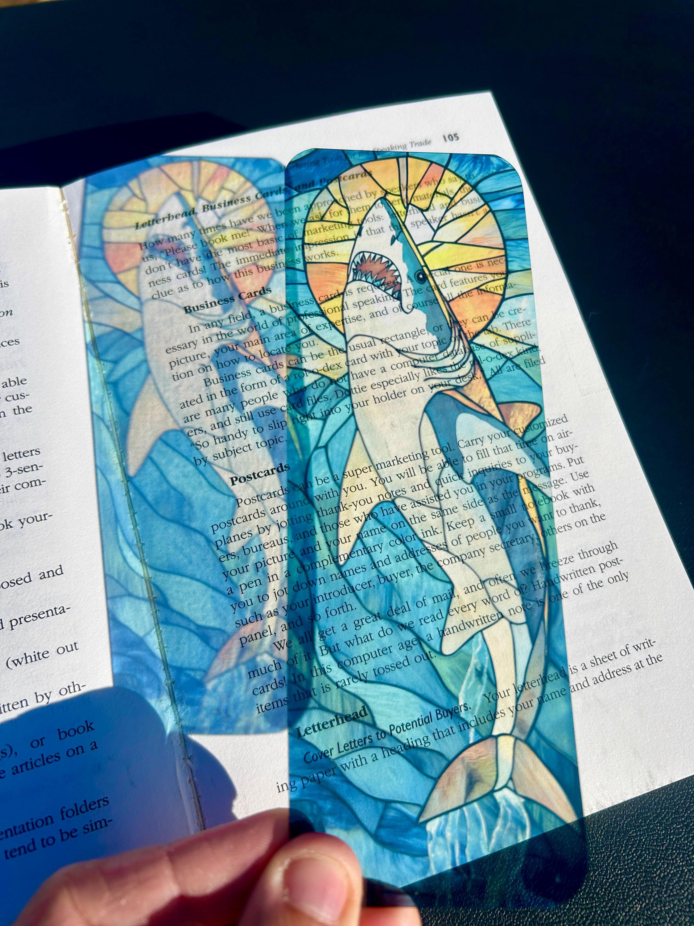 Great White Shark Bookmark with Dramatic Stained Glass Ocean Scene – Bold Sea Art for Ocean Lovers, Shark Enthusiasts, and Adventure Readers