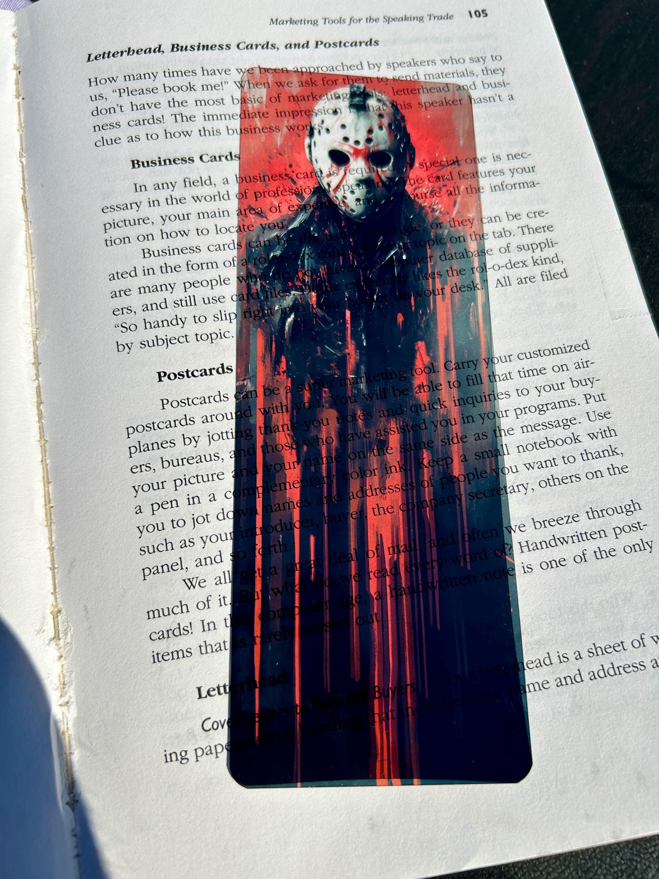 Voorhees Horror Bookmark – Jason Slasher Icon in Bloody Abstract Style, Stained Glass Bookmark