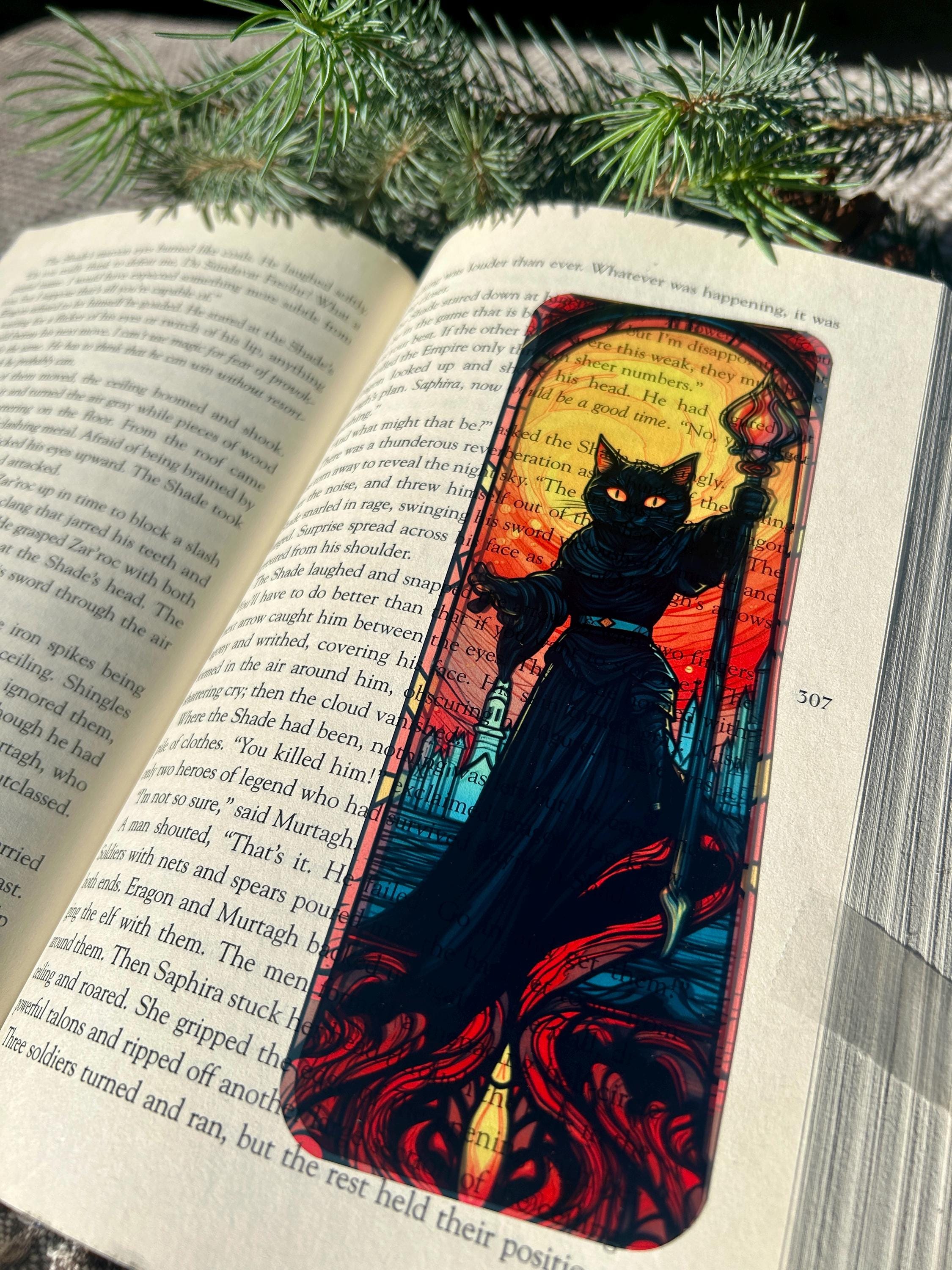 Wizard Cat Bookmark – Transparent Fantasy Cat Wizard with Staff | Gothic Magic Cat Art Bookmark for Readers & Gift for Book Lovers