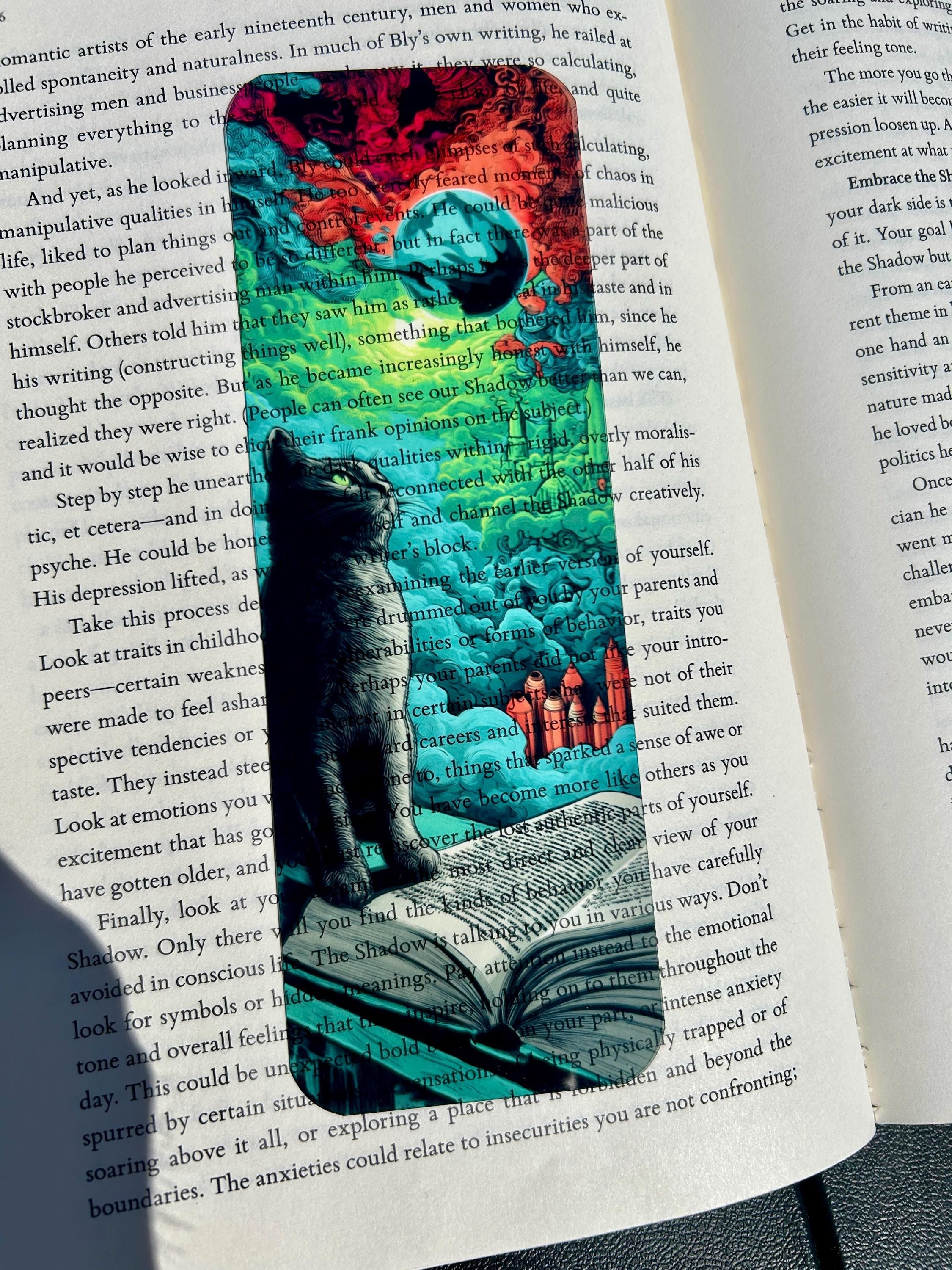 Pharaoh’s Cat Bookmark – Surreal Cosmic Cat Watching the Sky | Trippy Sci-Fi Cloudscape Bookmark for Writers and Dreamers