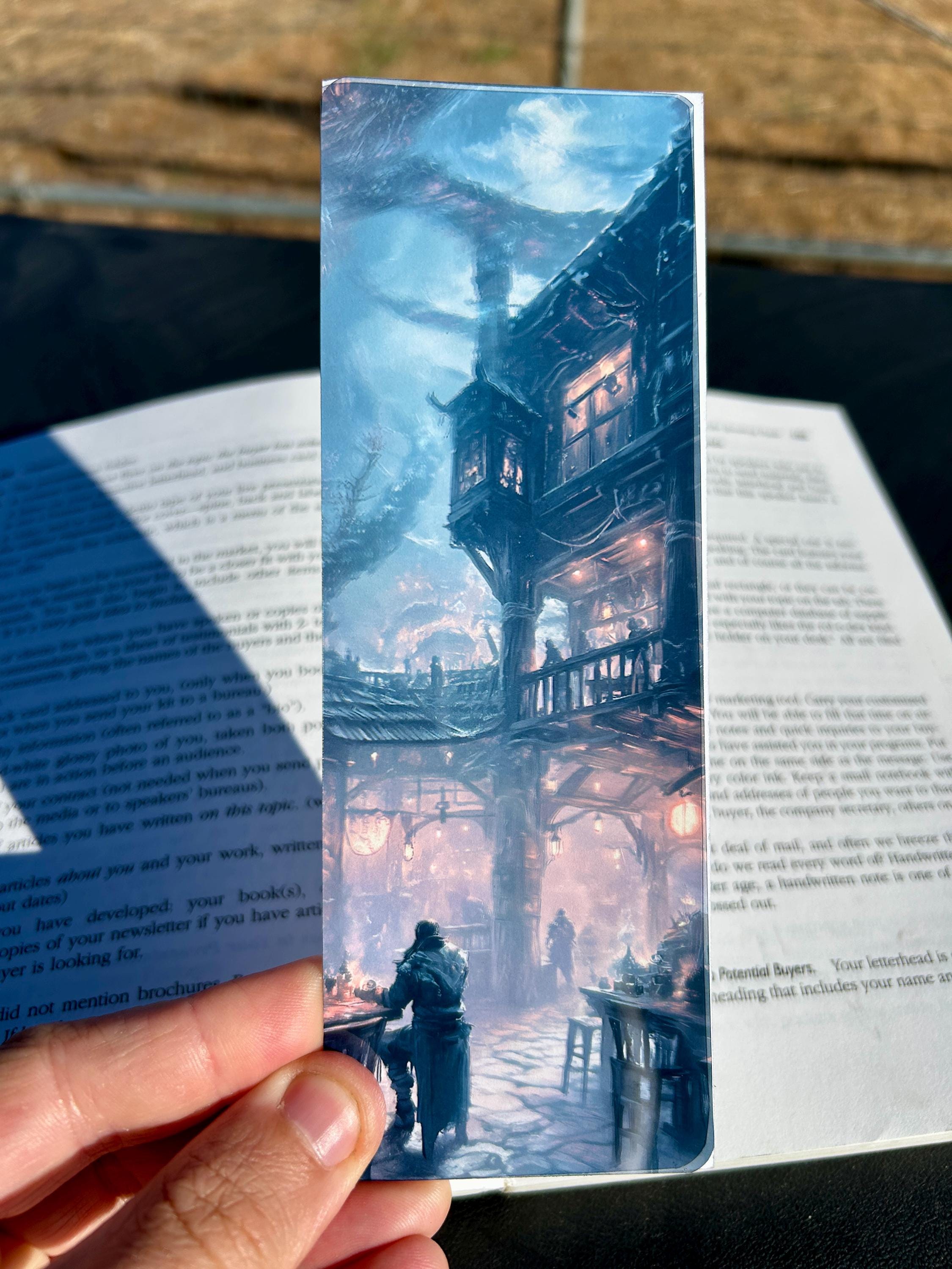 Medieval Tavern Bookmark – Cozy Fantasy Inn with Magical Lighting | Glowing Bioluminescent Art for DnD & Fantasy Book Lovers