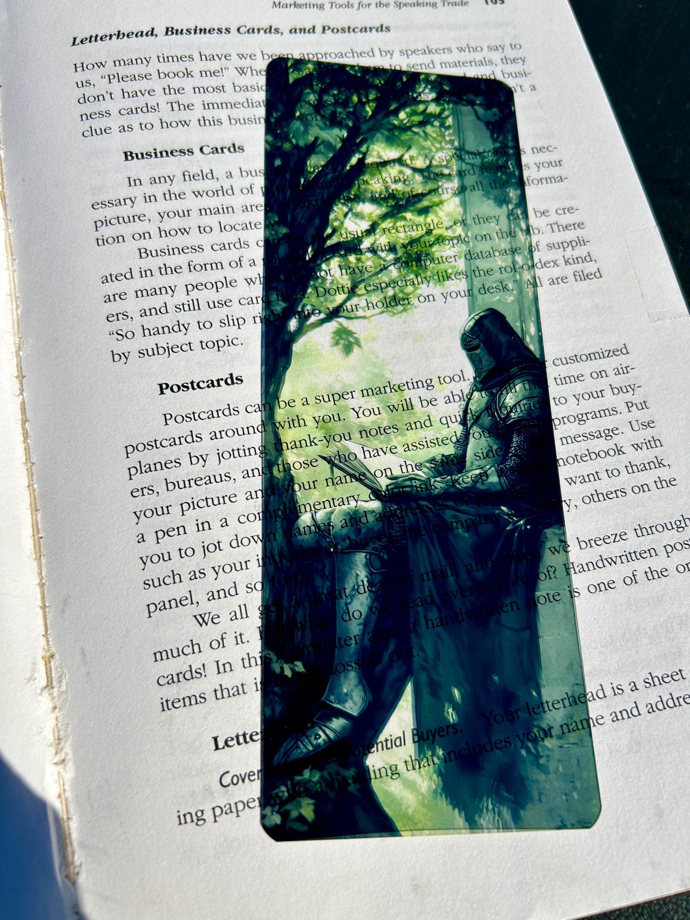 Knight Resting Under Tree Bookmark – Medieval Fantasy Armor Art, Peaceful Solitude Reading Gift for Book Lovers