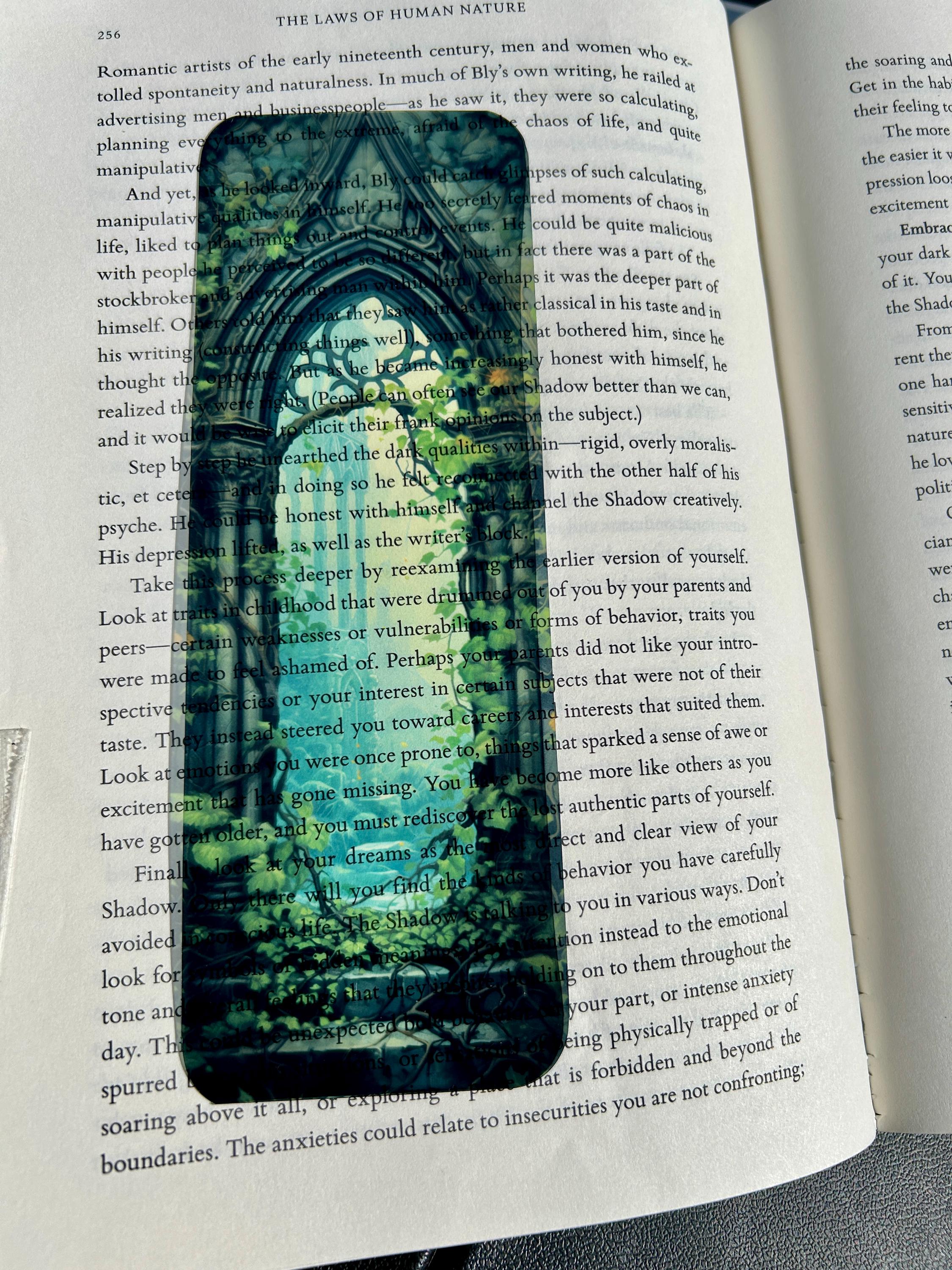 Gothic Arch Fantasy Ruins Bookmark – Transparent Book Accessory with Overgrown Ivy, Ancient Stonework and Mystical Castle View