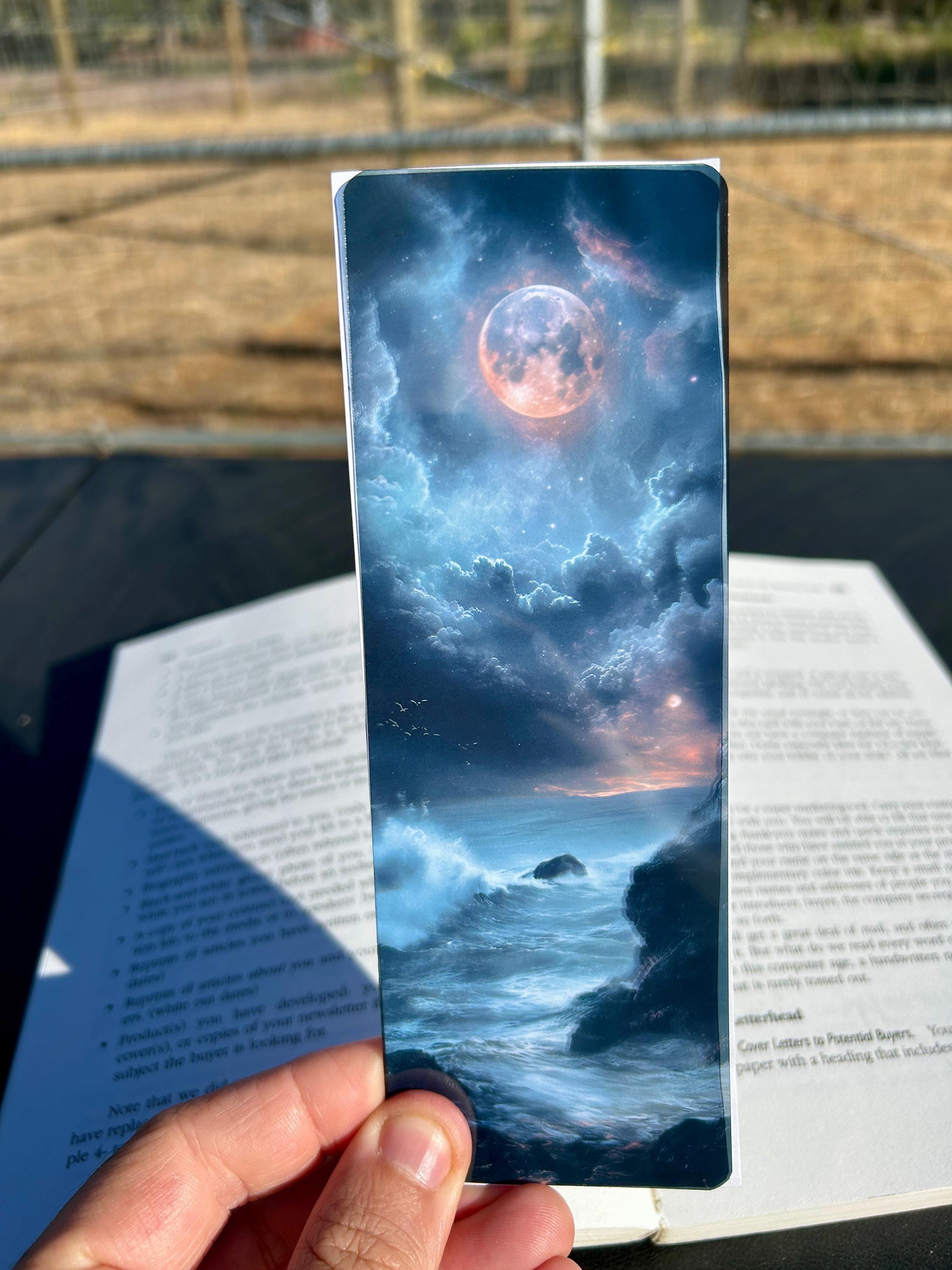 Moon Ocean Bookmark – Crashing Waves & Dreamy Night Sky | Fantasy Ocean