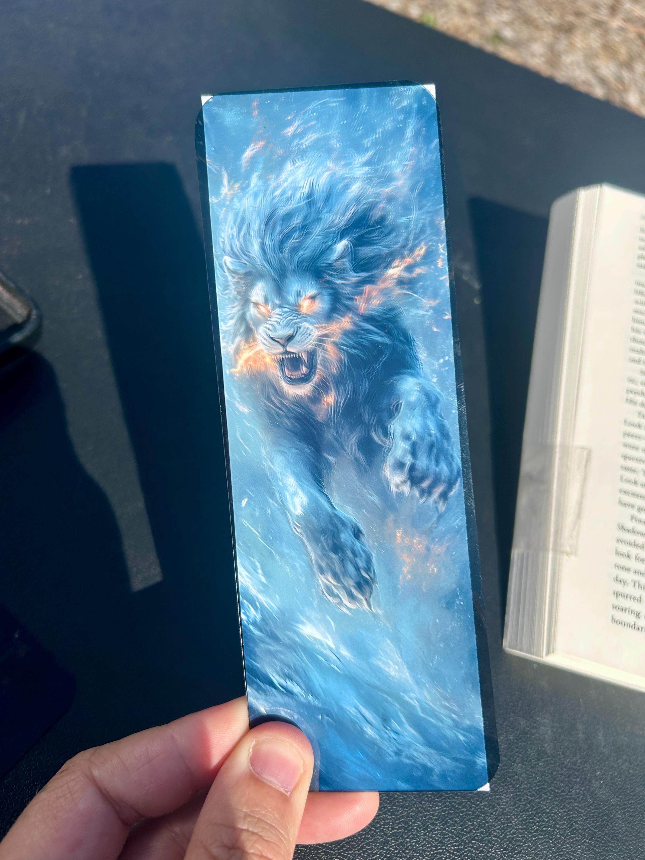 Fire-Charged Chimera Bookmark with Glowing Lion Head – Epic Fantasy Creature Art for Myth Lovers, Dark Fantasy Readers