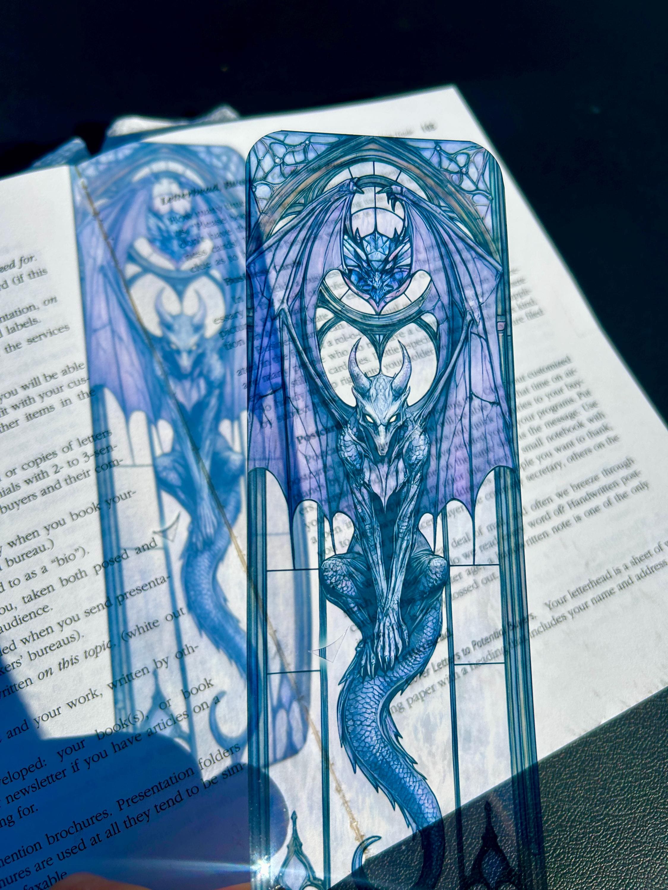 Gargoyle Stained Glass Bookmark with Open Wings and Stormy Grays – Gothic Fantasy Art for Dark Academia Fans, Mythic Readers