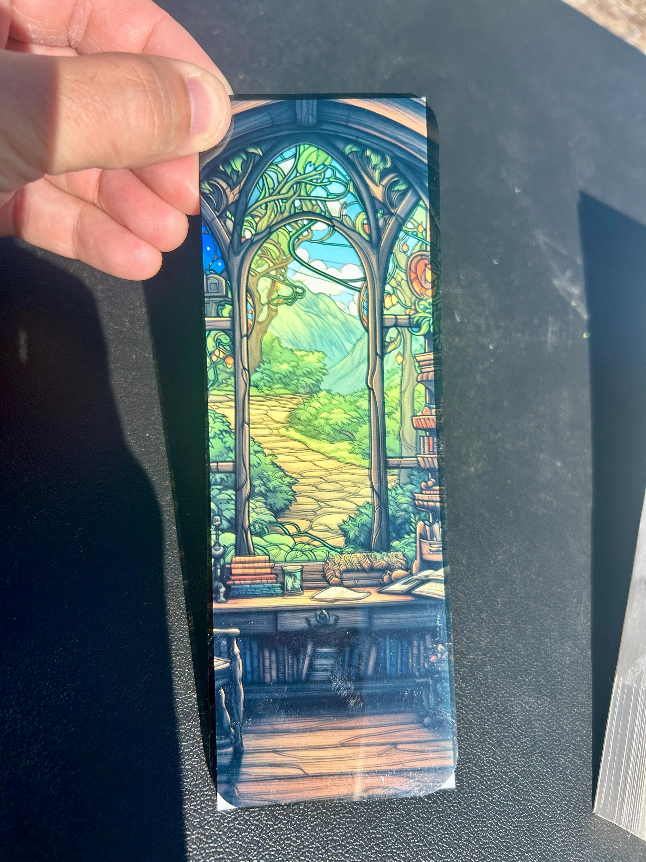 Cozy Hobbit Hole Library Bookmark with Warm Wood Interior and Green Accents – Fantasy Cottagecore Art for Book Lovers and Homebody Dreamers