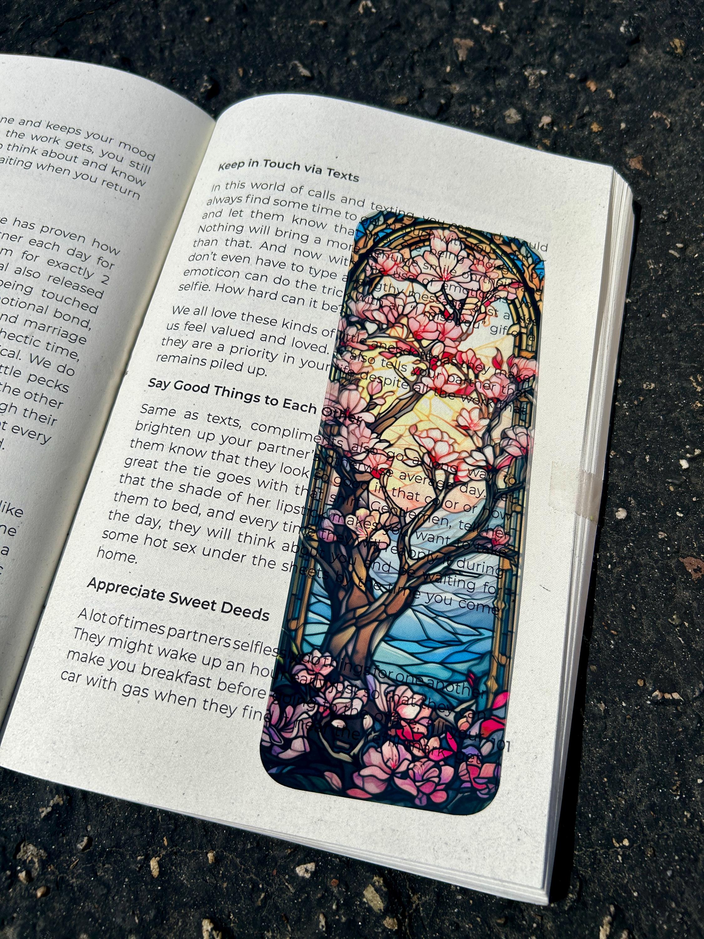 Stained Glass Cherry Blossom Bookmark – Elegant Sakura Art, Japanese Spring Aesthetic, Unique Floral Gift for Book Lovers