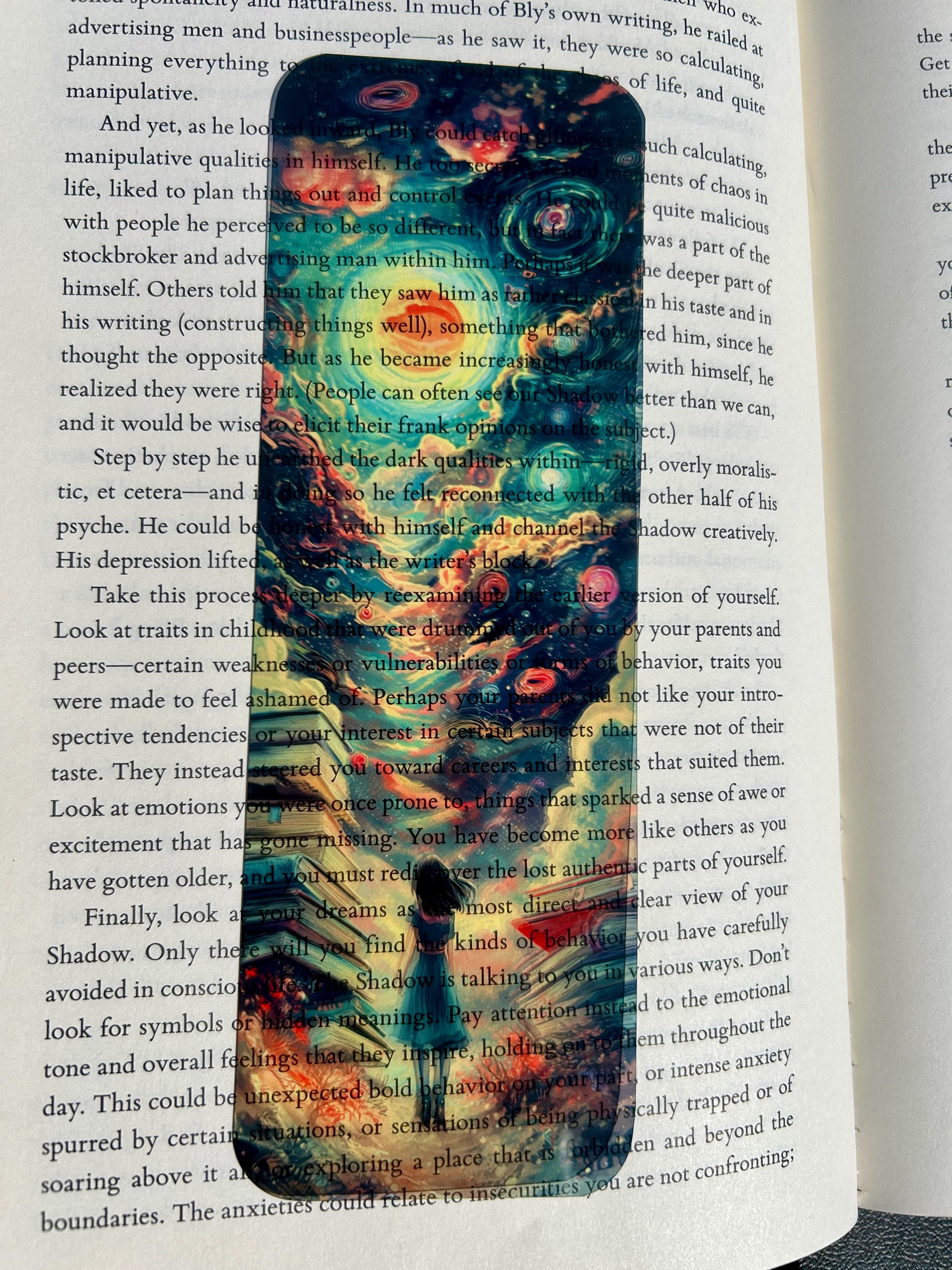 Lost in Books Bookmark | Whimsical Galaxy Art | Dreamy Reading Bookmark | Fantasy Cosmic Girl Illustration | Gift for Book Lovers