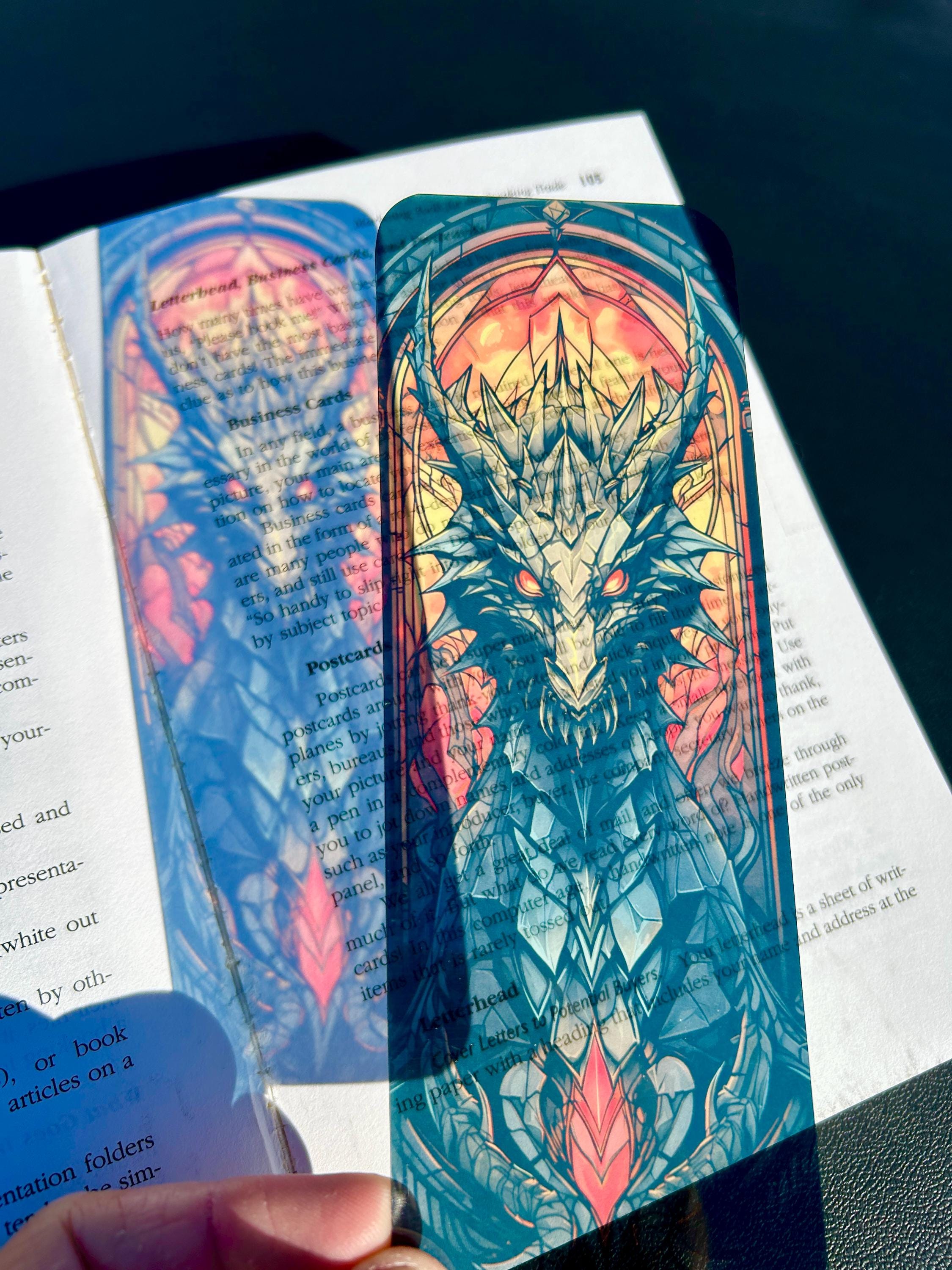 HELL Dragon Bookmark – Fiery Stained Glass Design for Fantasy Book Lovers, Dark Gothic Dragon Art Bookmark Gift for Readers