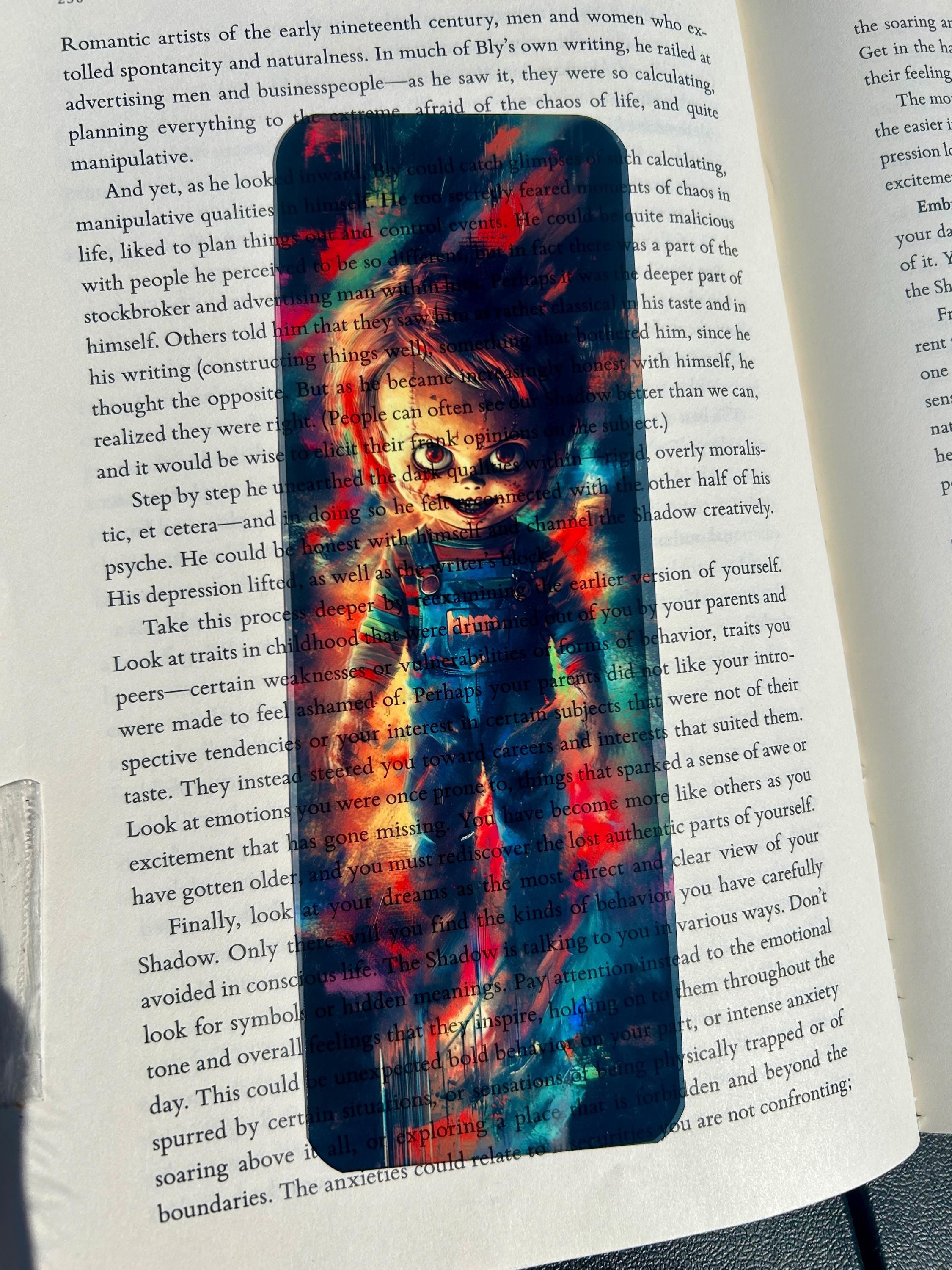 Chucky Bookmark with Surreal Neon Meltdown – Horror Art for Thriller Readers, Cult Film Fans, and Dark Fiction Collectors