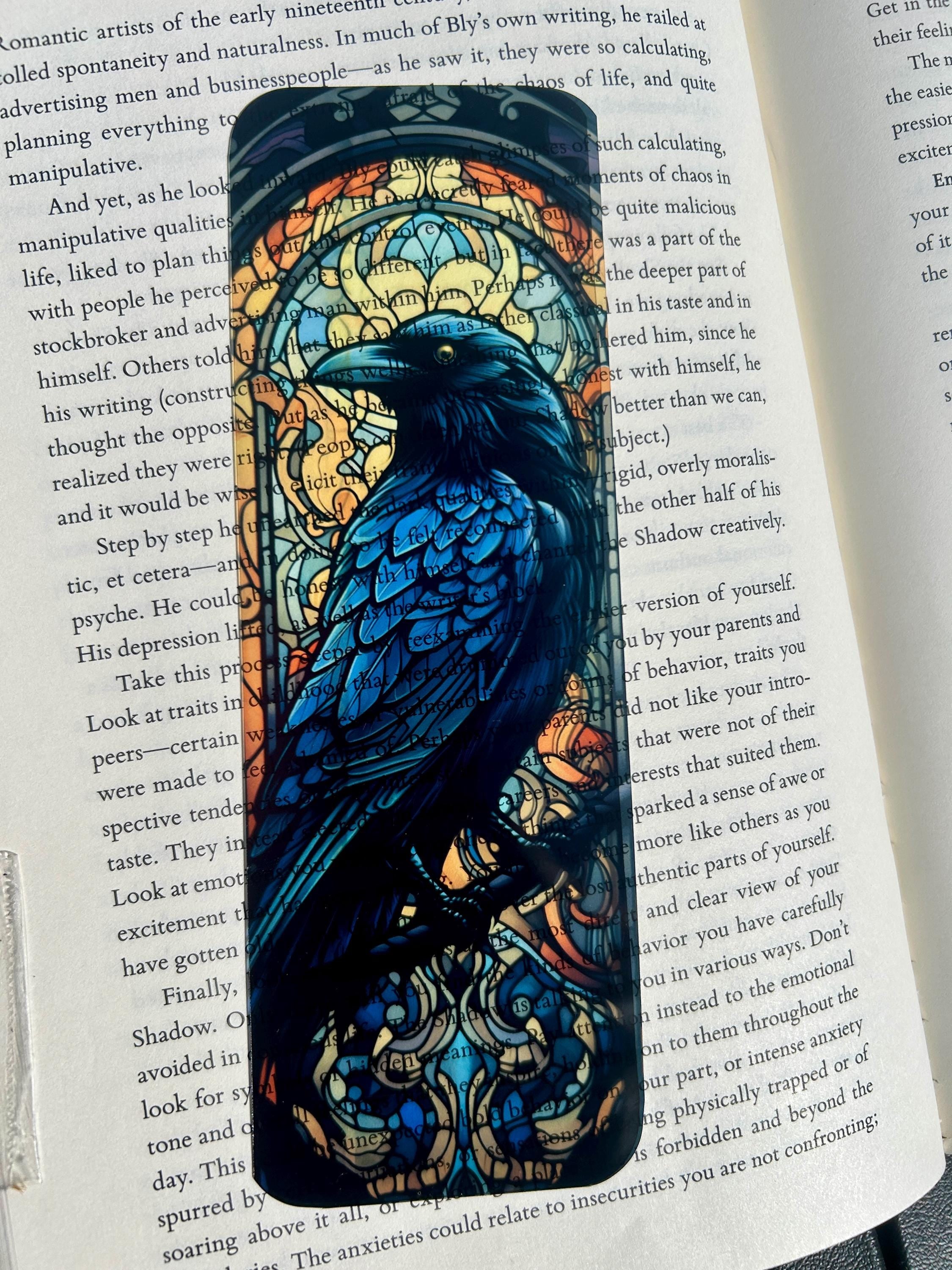 Stained Glass Crow Bookmark with Black Feathers and Stained Glass Glow – Gothic Fantasy Art for Dark Myth Lovers, Folklore Readers