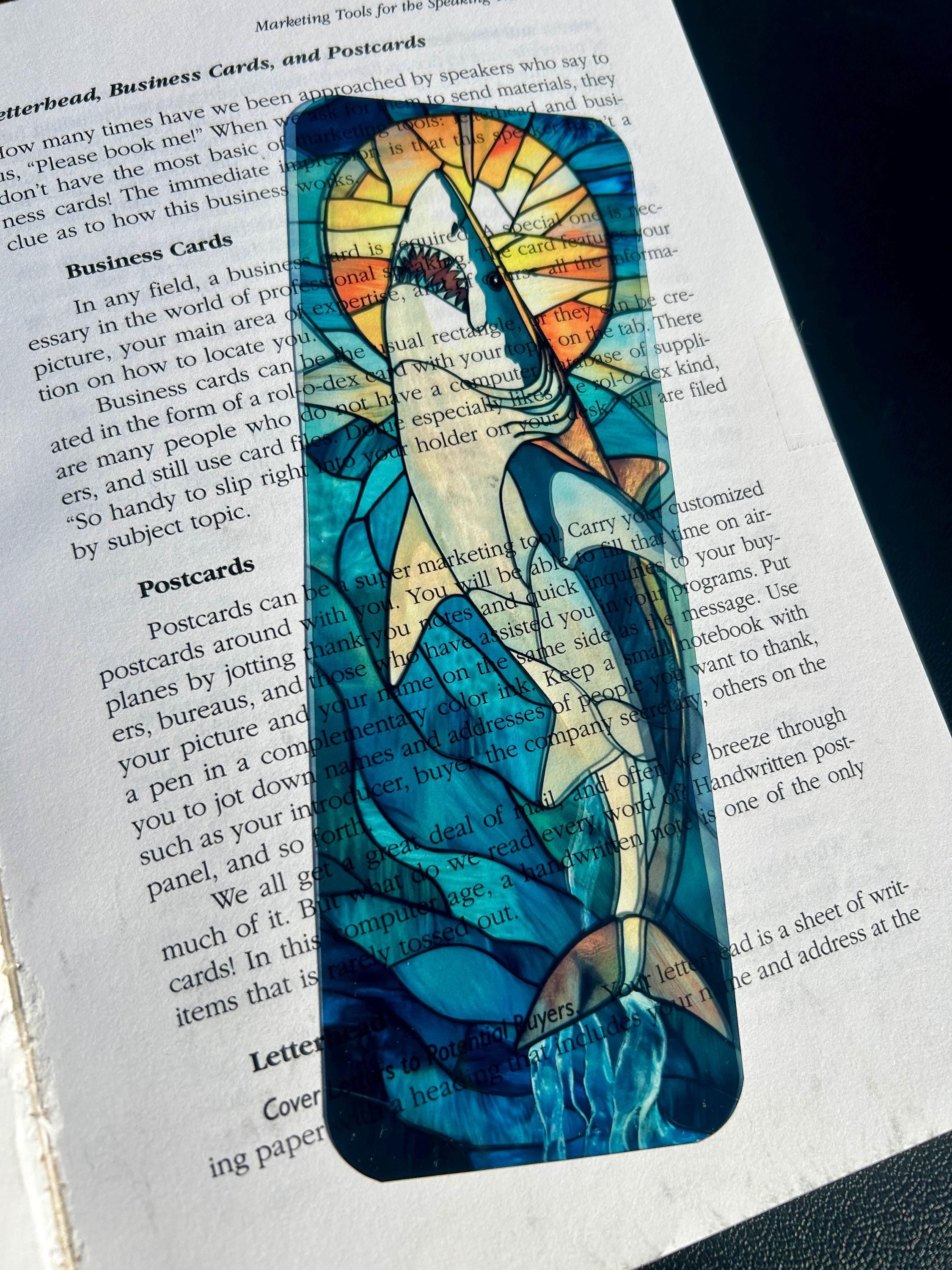 Great White Shark Bookmark with Dramatic Stained Glass Ocean Scene – Bold Sea Art for Ocean Lovers, Shark Enthusiasts, and Adventure Readers