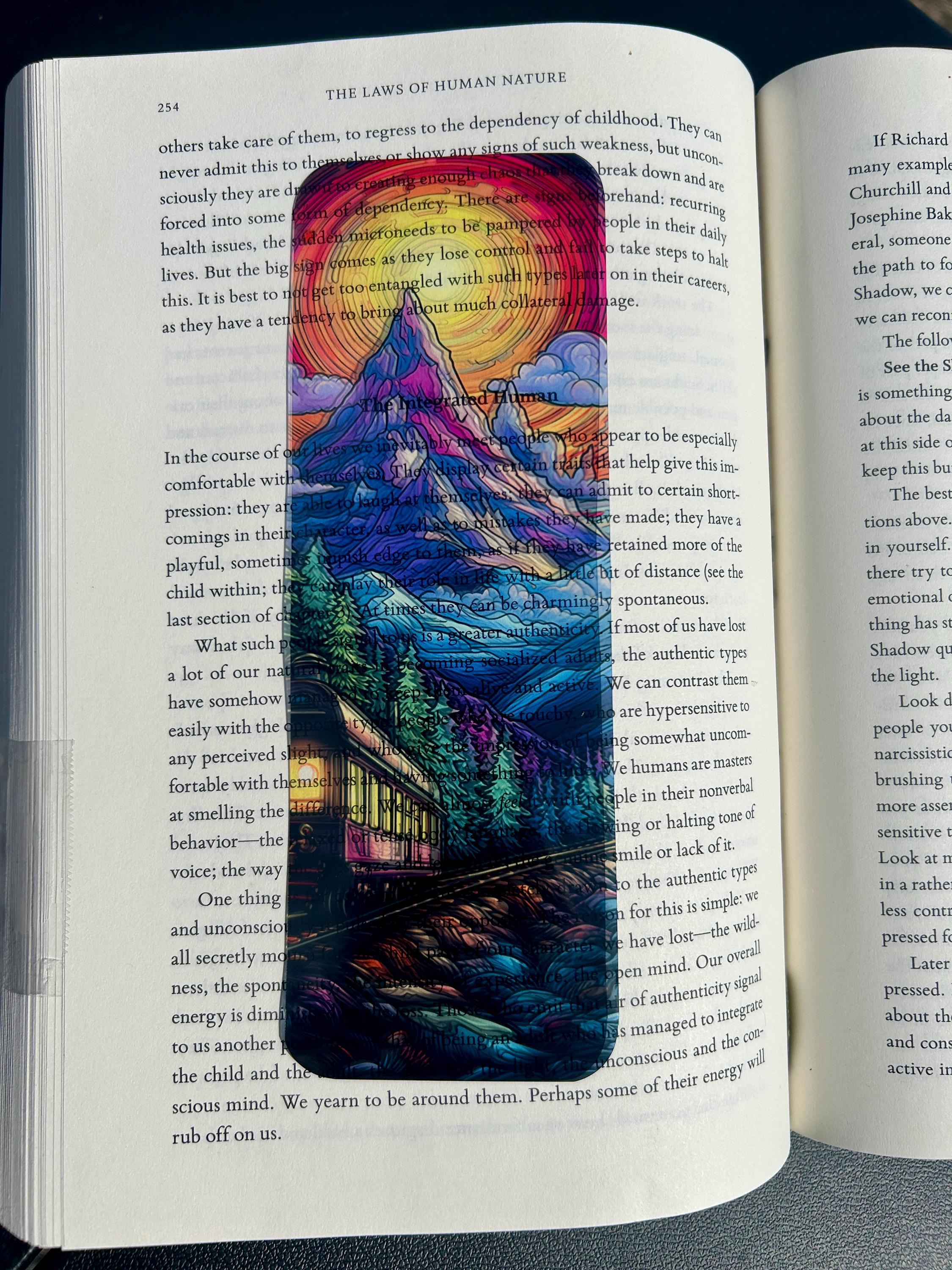 Stained Glass Train Ride Bookmark Vibrant Mountain Journey, Scenic Sunset Gift for Book Lovers