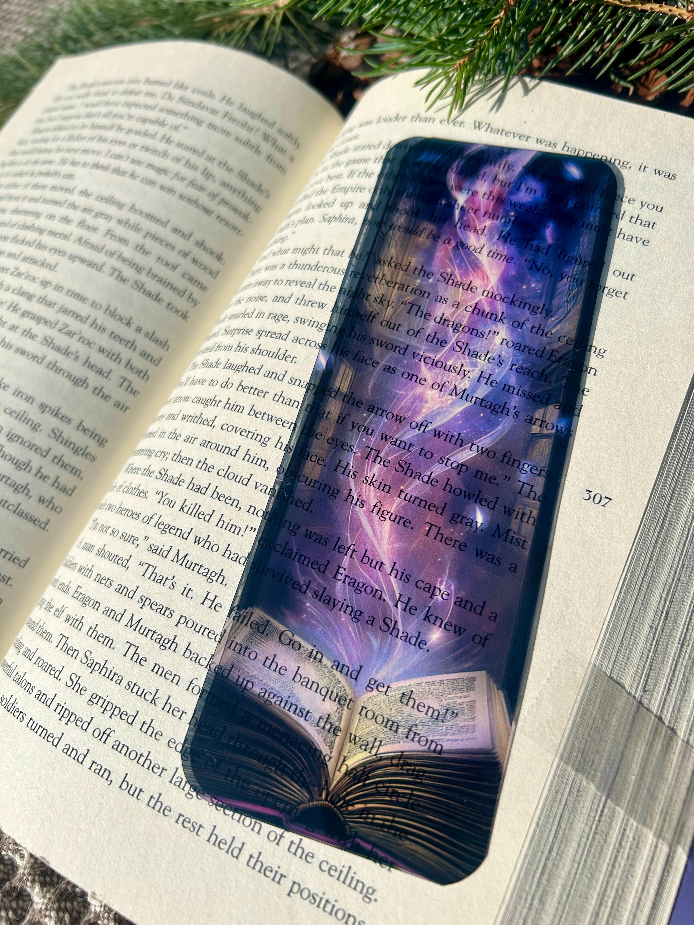 Magical Book Bookmark, Purple Glowing Enchanted Open Book, Fantasy Reading Accessories for Book Lover, Book Club Birthday Gift Idea