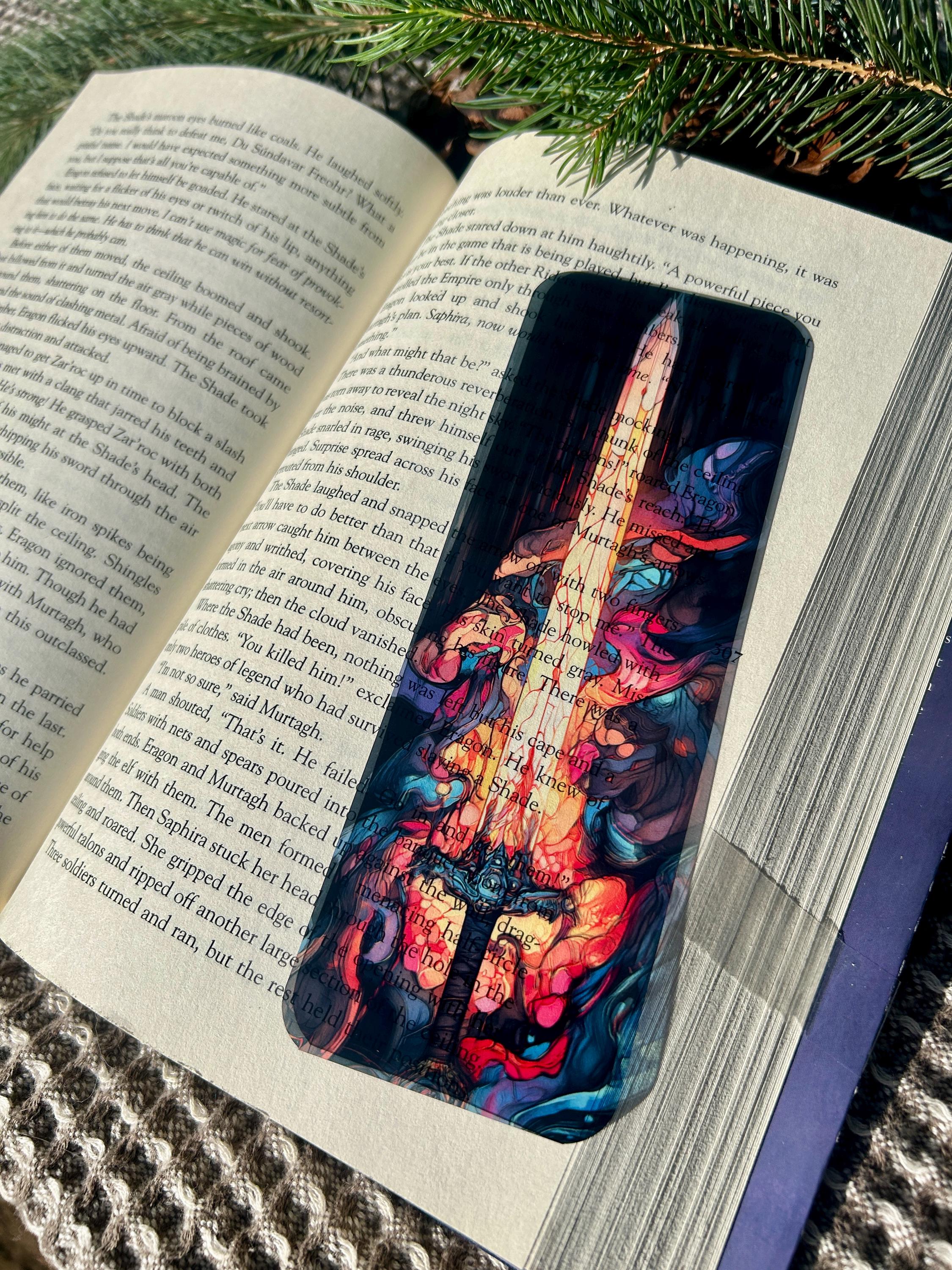 Fantasy Sword Bookmark | Colorful Epic Book Lover Gift | Dragon Flame Art Bookmark | Magical Sword Page Marker for Readers