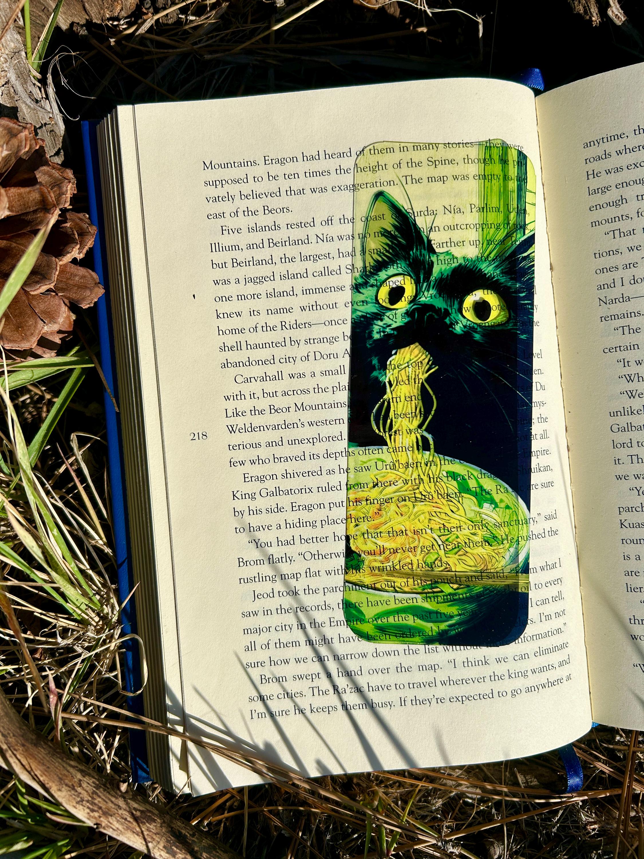 Ramen Cat Suncatcher Bookmark, Cute Kawaii Cat Eating Noodles, Funny Anime Style Bookmark, Food Lover Gift, Unique Reader Accessory