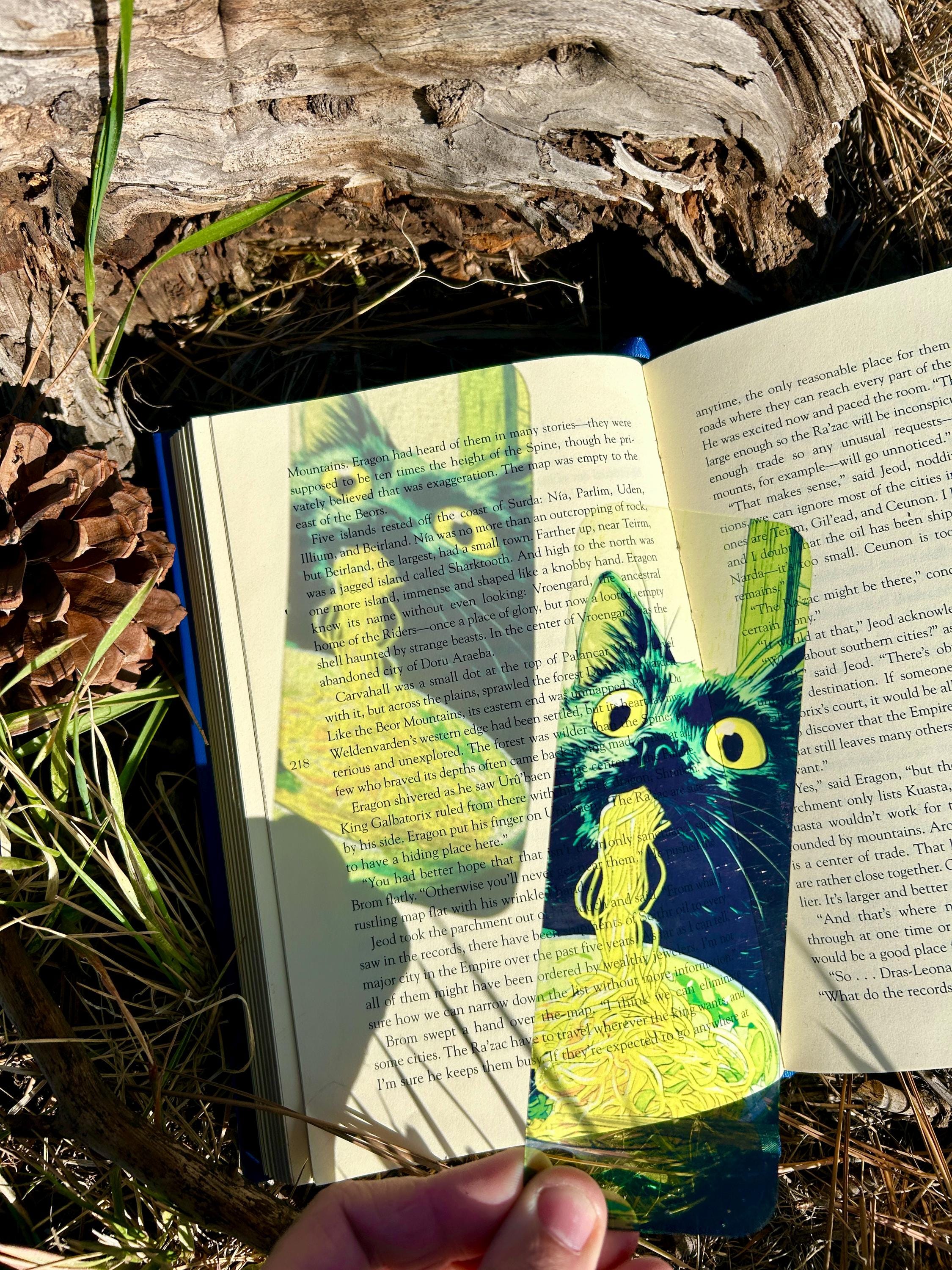 Ramen Cat Suncatcher Bookmark, Cute Kawaii Cat Eating Noodles, Funny Anime Style Bookmark, Food Lover Gift, Unique Reader Accessory