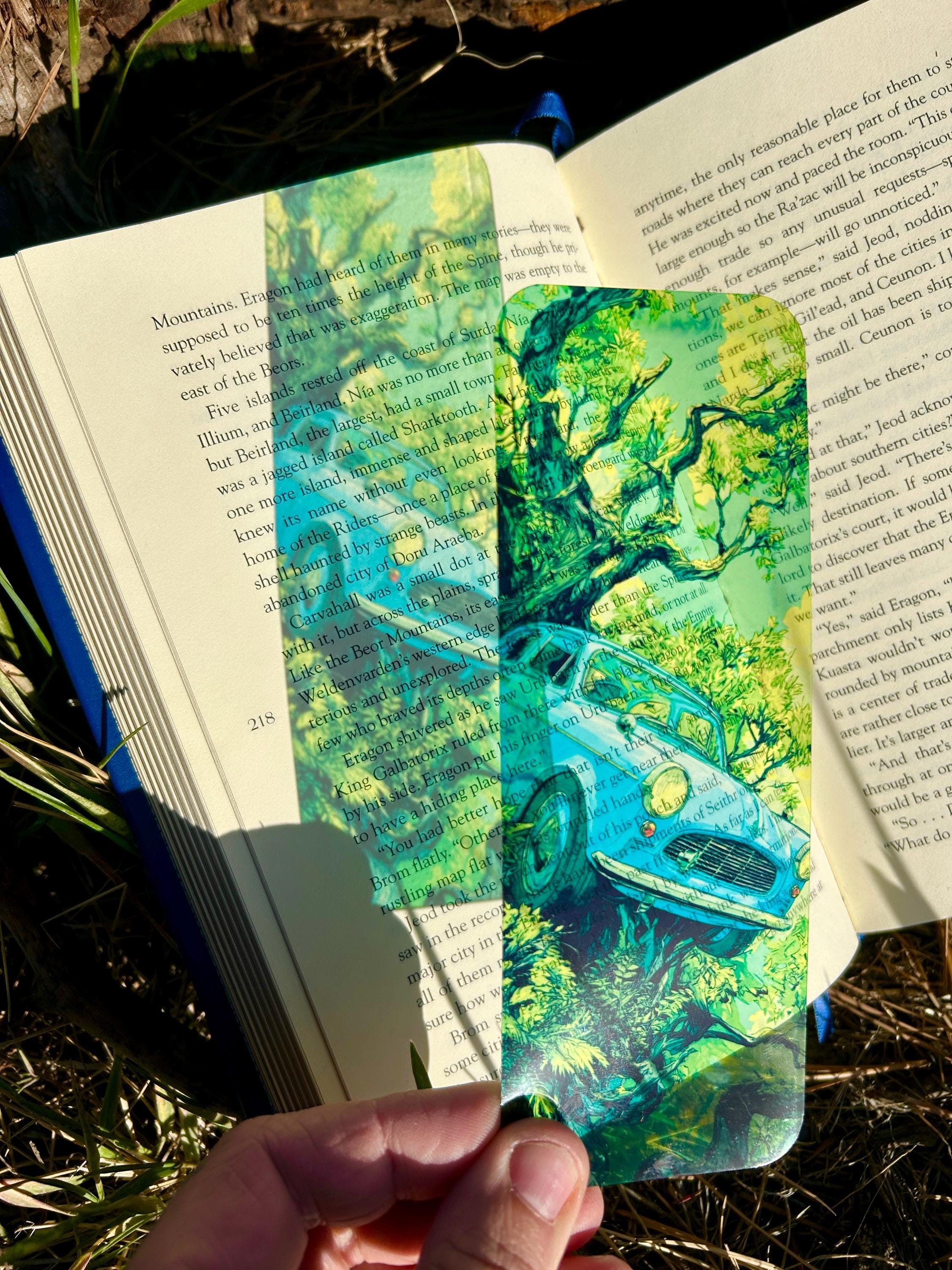 Wizard Flying Car Tree Suncatcher Bookmark, Whimsical Magic Car in Tree Design, Fantasy Adventure Bookmark, Enchanted Forest Scene