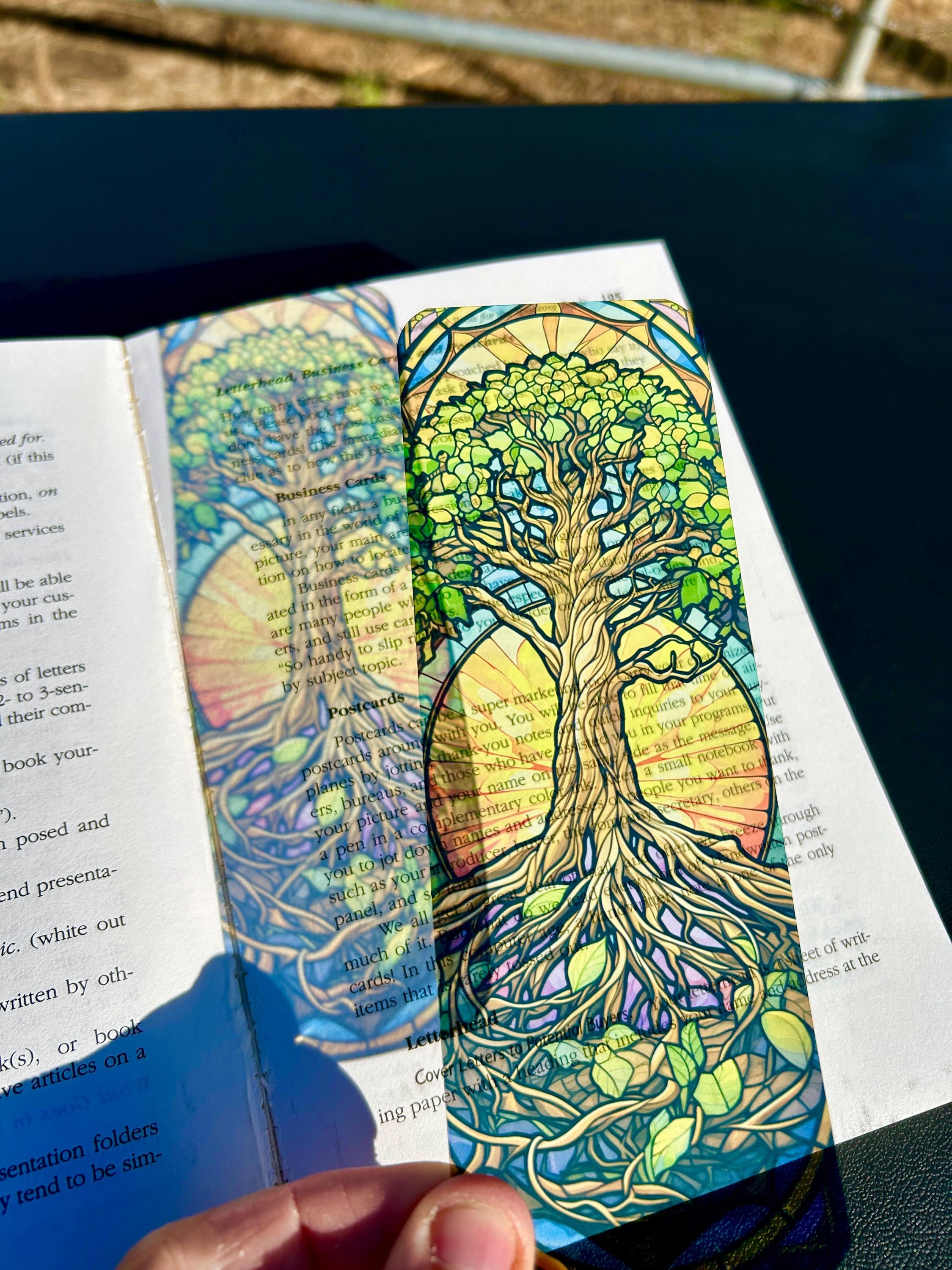 Tree of Life Bookmark – Vibrant Stained Glass Nature Scene with Roots & Sunburst, Spiritual Nature Lover Gift Bookmark for Readers