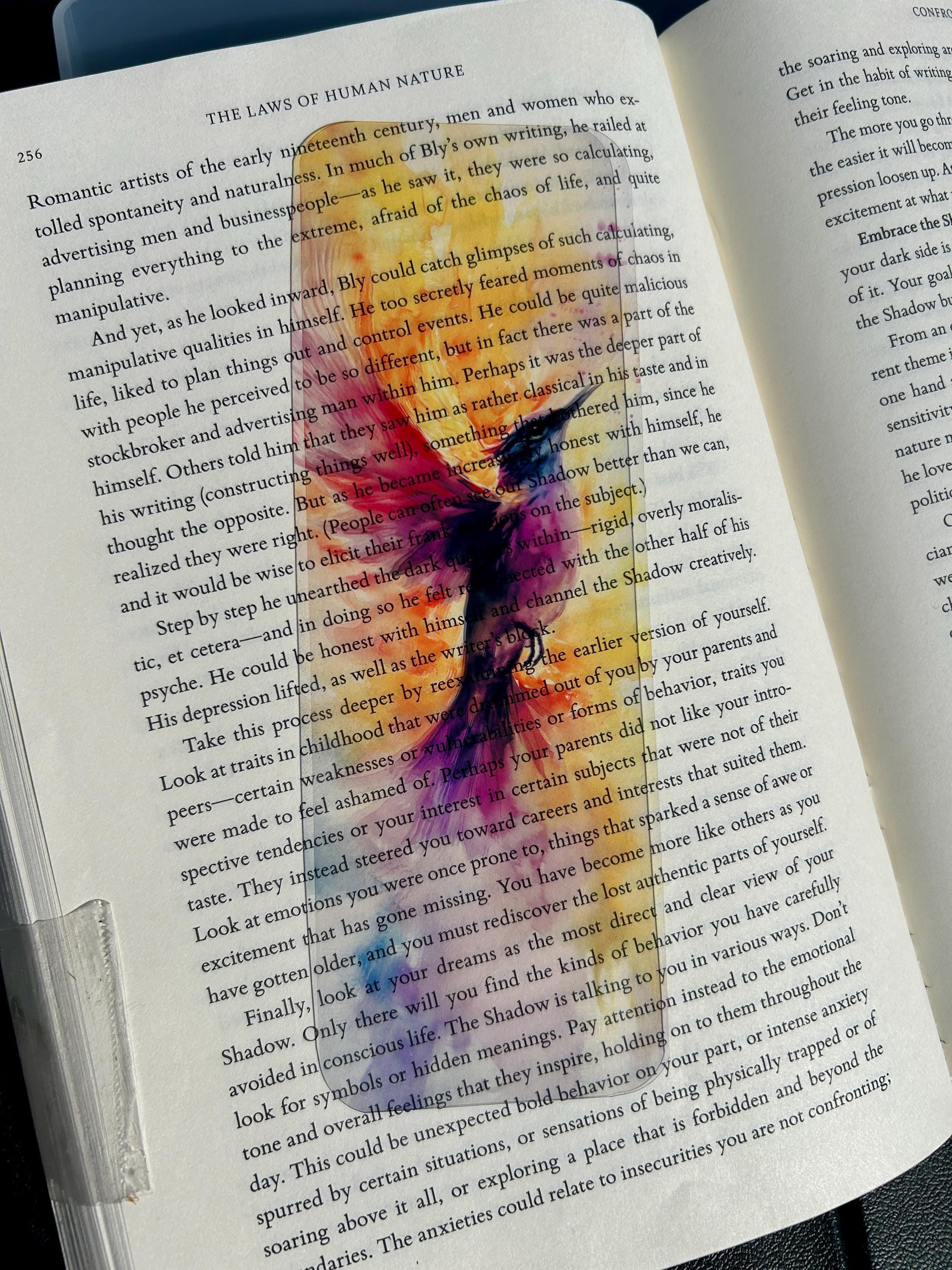 Watercolor Humming Bird bookmark in impressionist style with purple wings, glowing golden light
