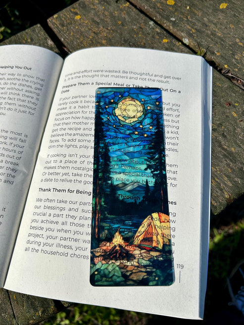Stained Glass Camping Bookmark - Colorful Nature Design, Perfect for O ...