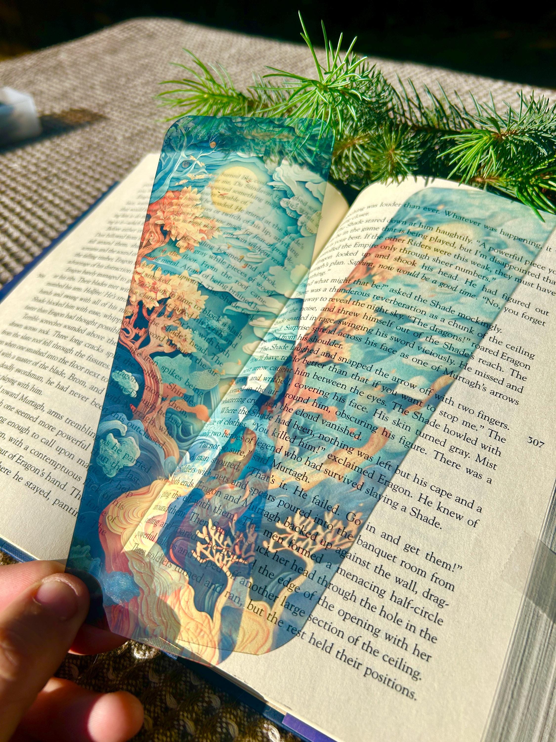 Surreal Mountain Sunset Bookmark – Glowing Landscape Book Lover Gift, Dreamy Stained Glass Look, Fantasy Art Bookmark