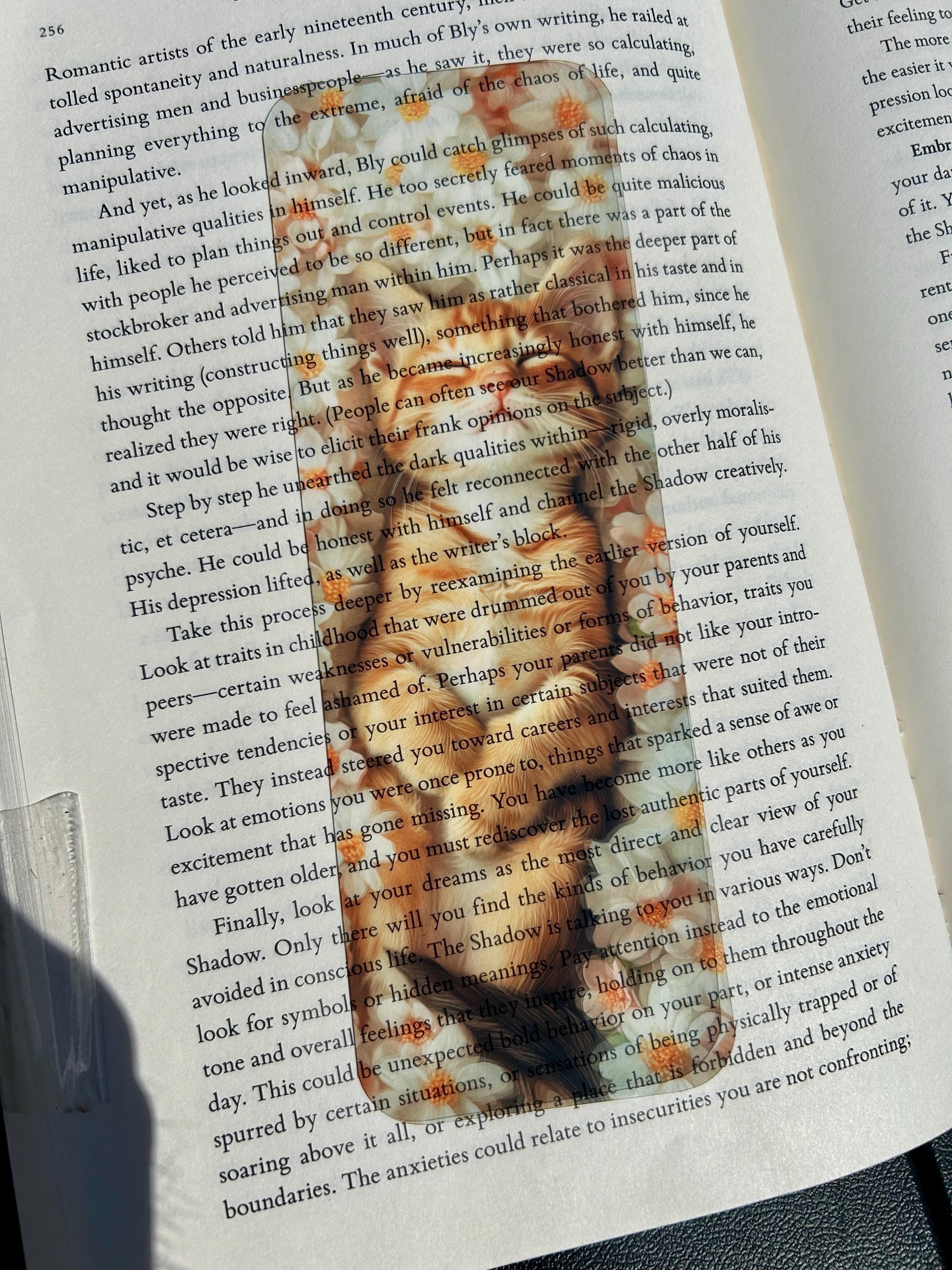 Adorable Sleeping Orange Tabby Kitten Bookmark with Floral Background – Cute Cat Bookmark