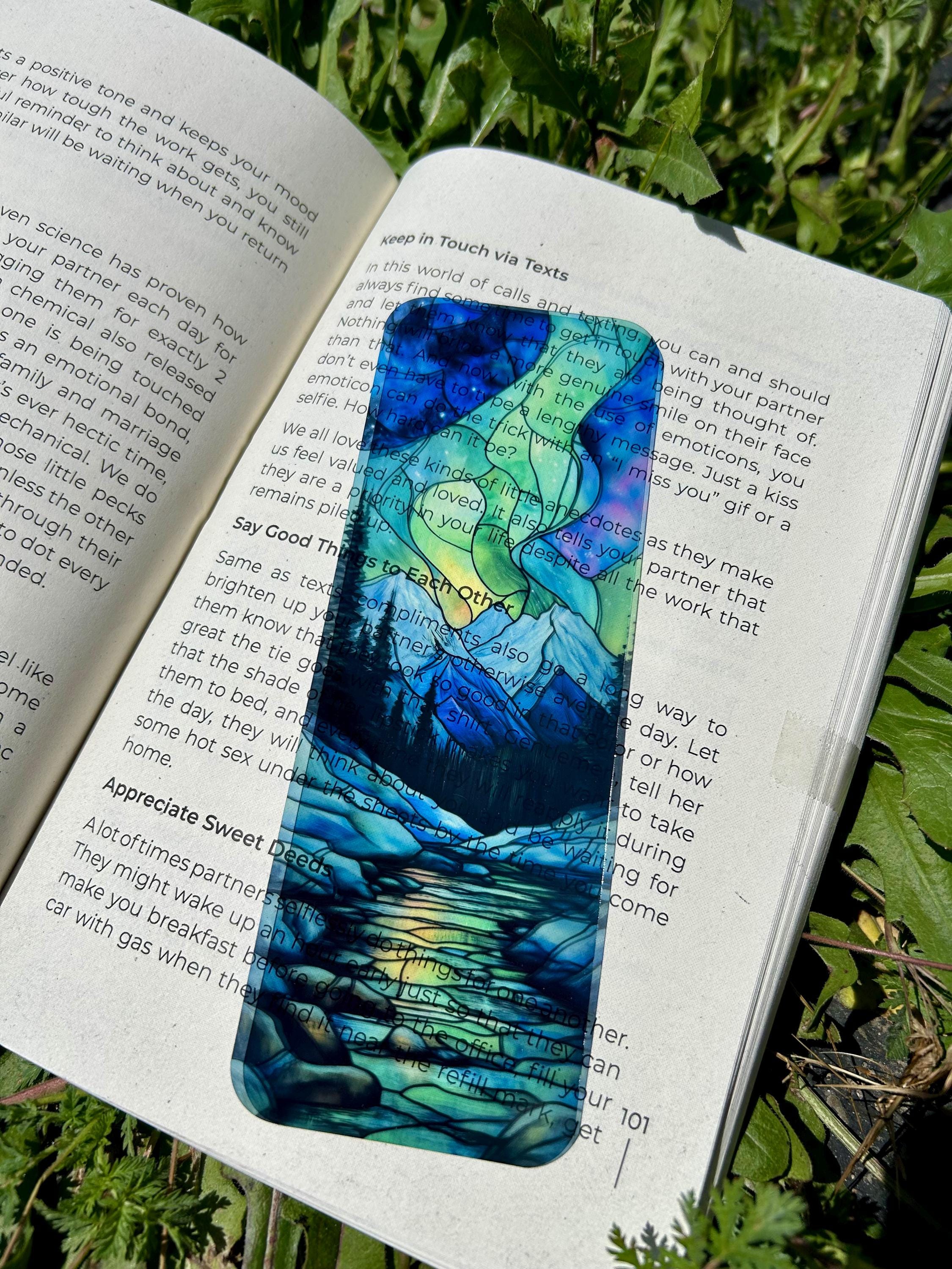 Northern Lights Bookmark - Handmade Aurora Borealis Art, Colorful Stained Glass Page Marker