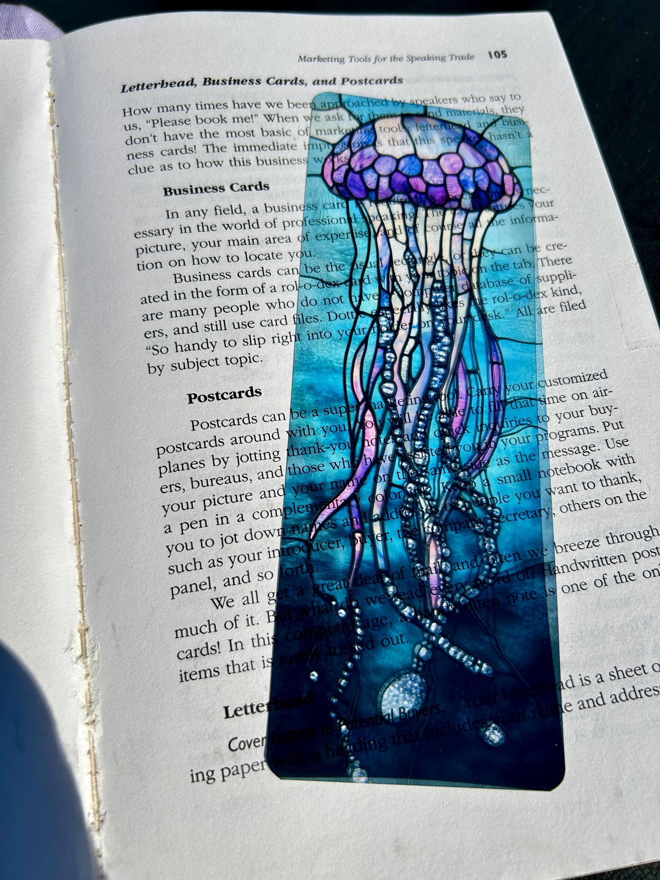 Stained Glass Jellyfish Bookmark – Ocean-Inspired Blue & Purple Art | Unique Underwater Gift for Book Lovers