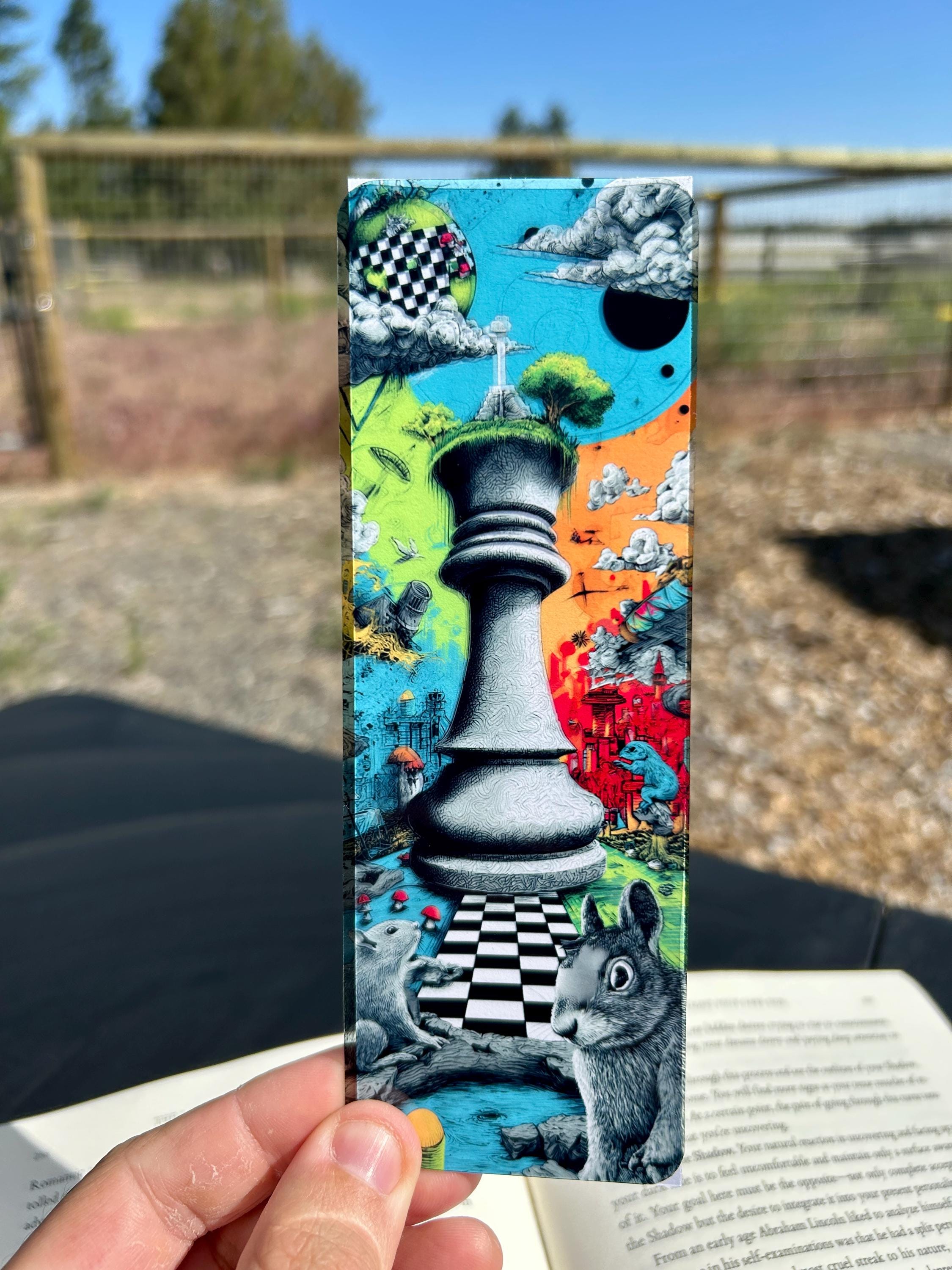 Surreal Chess Bookmark – Athena Teaching Squirrels Art Bookmark – Psychedelic