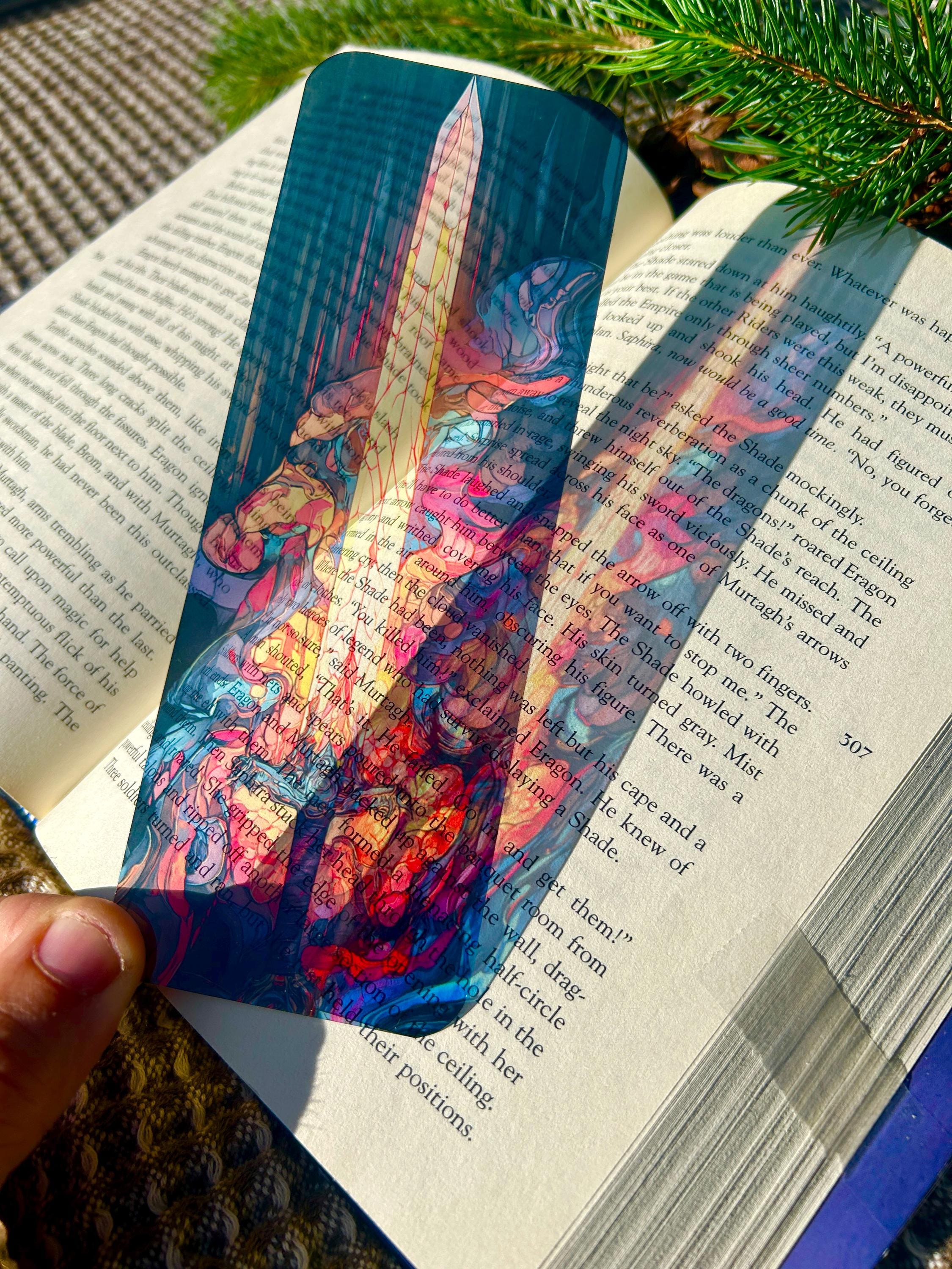 Fantasy Sword Bookmark | Colorful Epic Book Lover Gift | Dragon Flame Art Bookmark | Magical Sword Page Marker for Readers